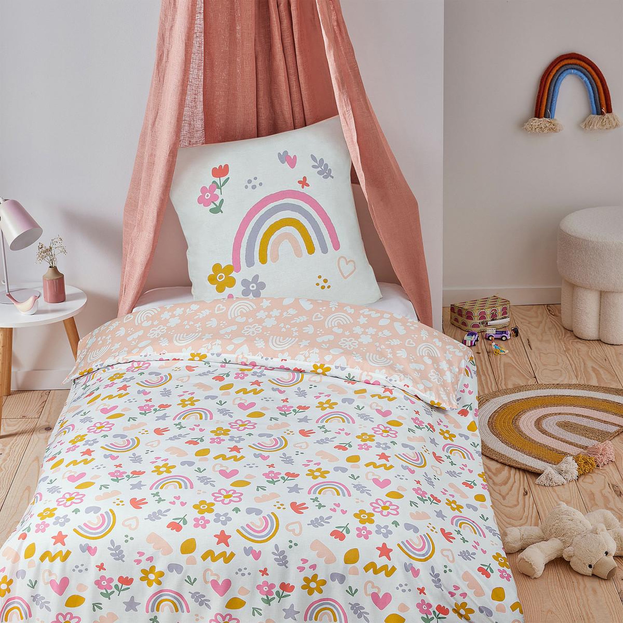FUTURE HOME Parure de lit enfant arc-en-ciel réversible 140x200cm