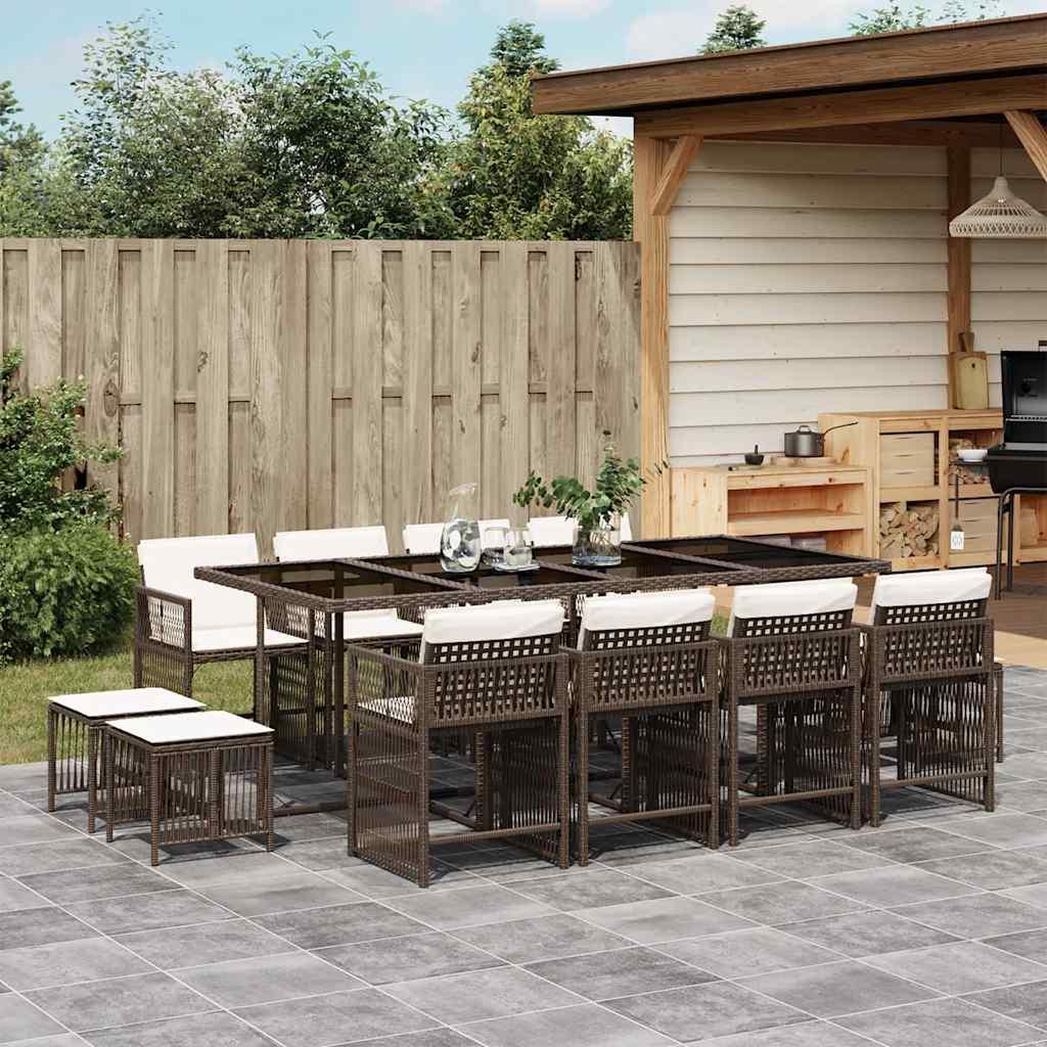 VIDAXL Ensemble a manger de jardin avec coussins 13 pcs marron rotin