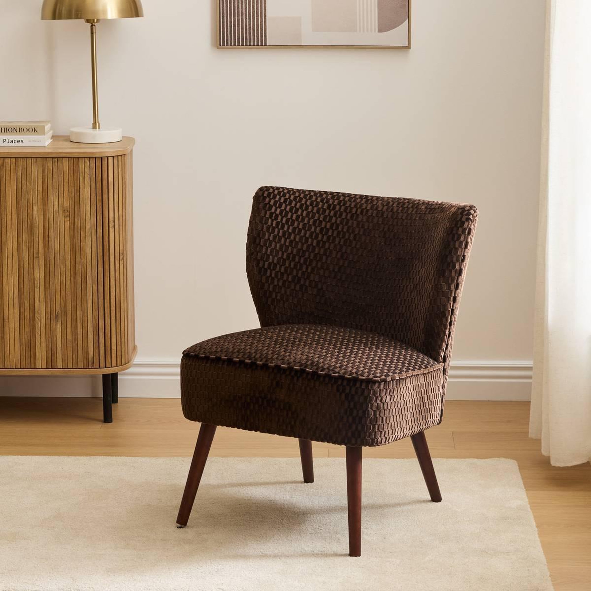 Voir la diapositive 5 : ATMOSPHERA Fauteuil Crapaud à Motifs  Chiara  80cm Marron Tonka