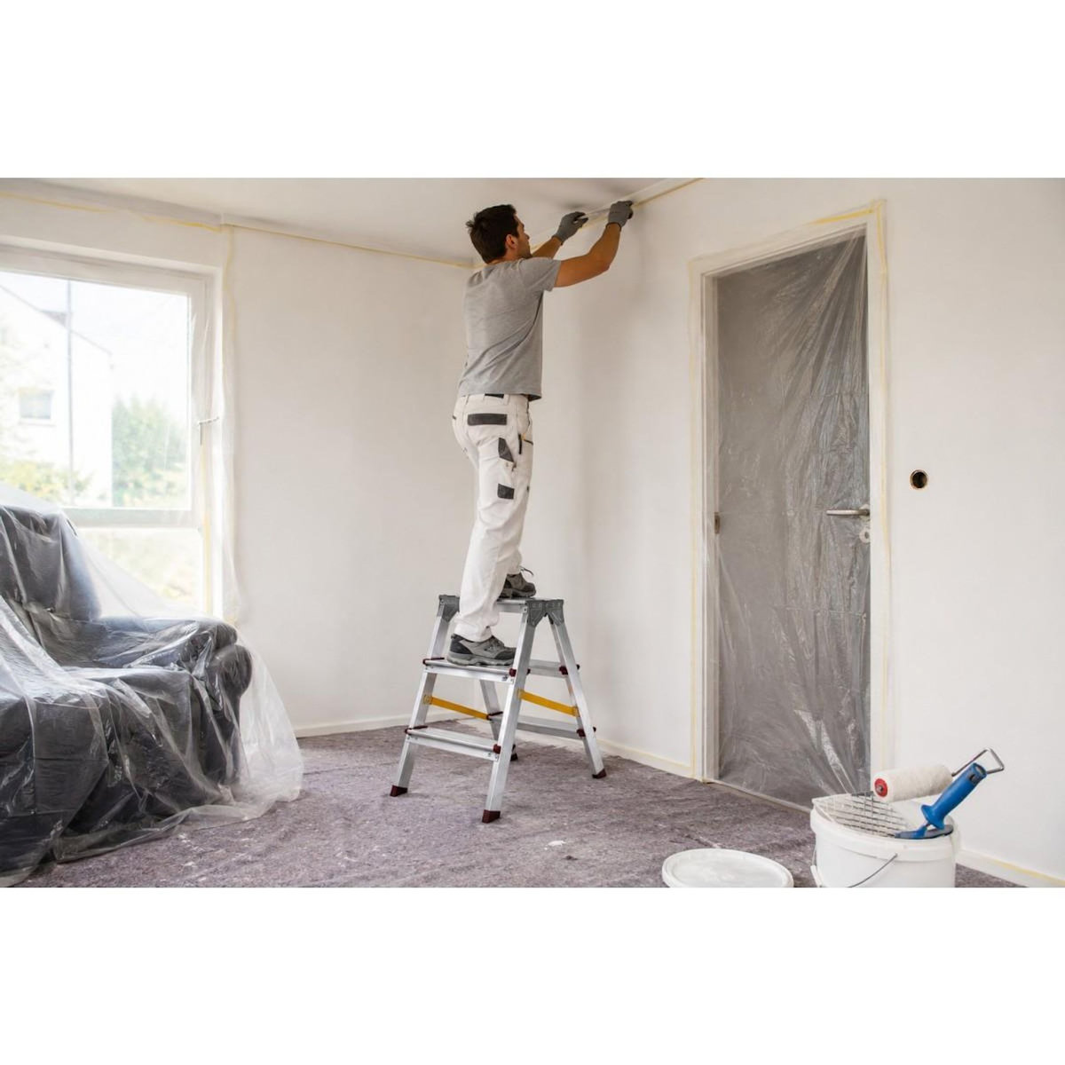 VITO Escabeau Double 3 Marches Aluminium Pliable 65 cm – Marchepied Stable Antidérapant Charge 150 kg pour Bricolage et Travaux VITO
