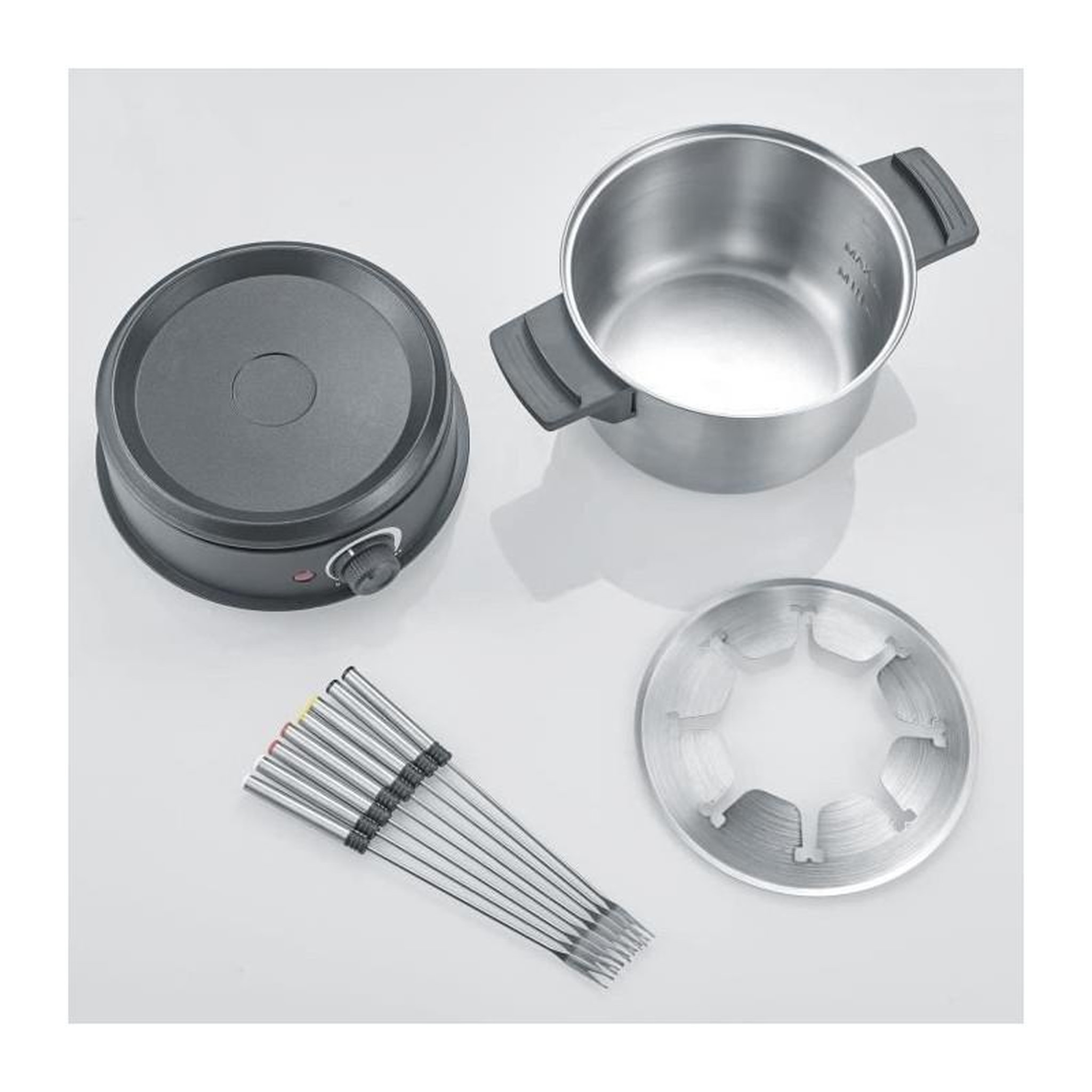 Voir la diapositive 5 : SEVERIN SEVERIN FO2473 Fondue electrique 8 personnes avec caquelon inox amovible, Inclus : Protection anti-projections et 8 fourchettes