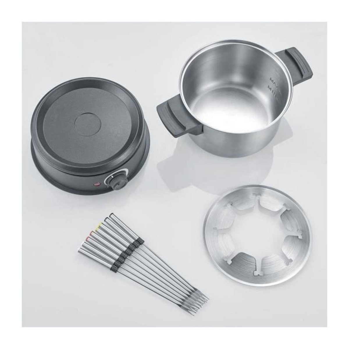SEVERIN SEVERIN FO2473 Fondue electrique 8 personnes avec caquelon inox amovible, Inclus : Protection anti-projections et 8 fourchettes