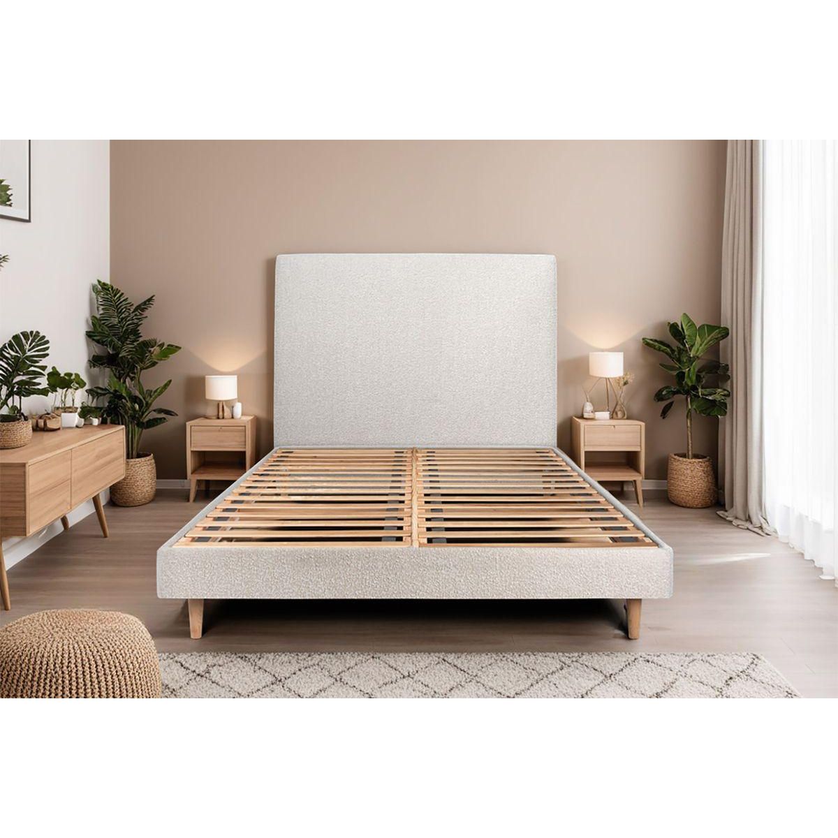 Sommeil de Plomb Lit avec tête de lit tapissier bouclette et sommier kit - Hauteur totale : 29cm