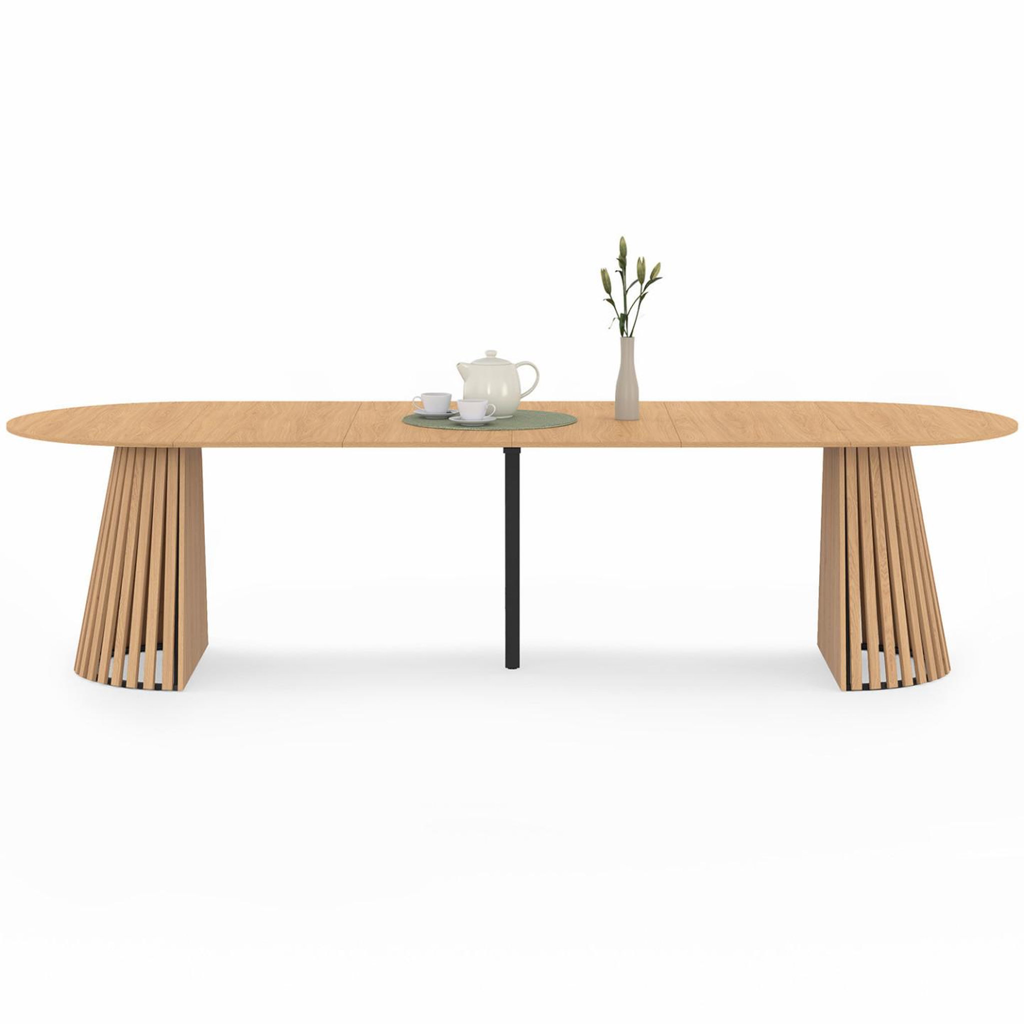 ID MARKET Table à manger extensible ronde carmen 4-12  personnes pied bois en lattes et plateau bois 110-300 cm