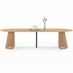 ID MARKET Table à manger extensible ronde CARMEN 4-12  personnes pied bois en lattes et plateau bois 110-300 cm