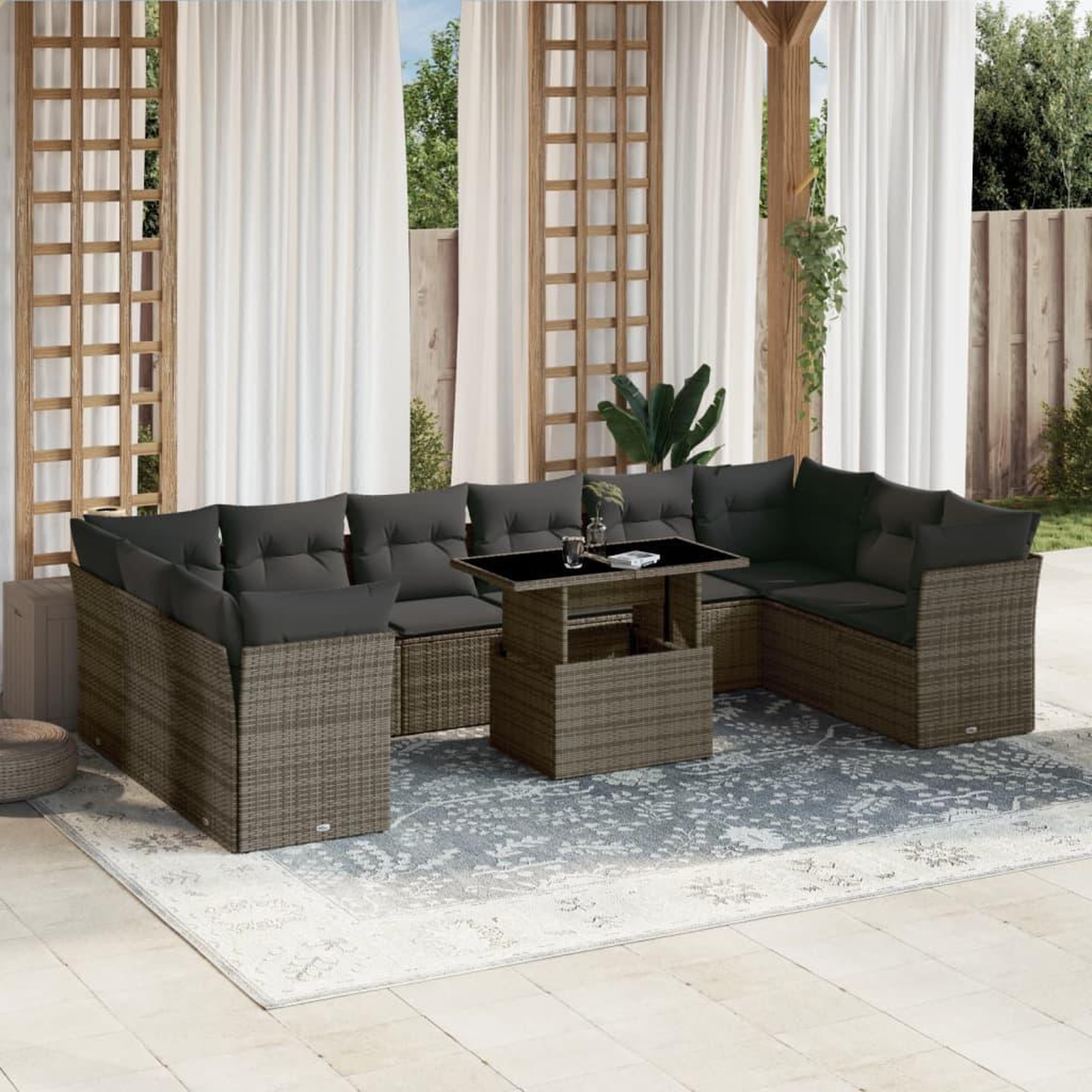 VIDAXL Salon de jardin 11 pcs avec coussins gris resine tressee