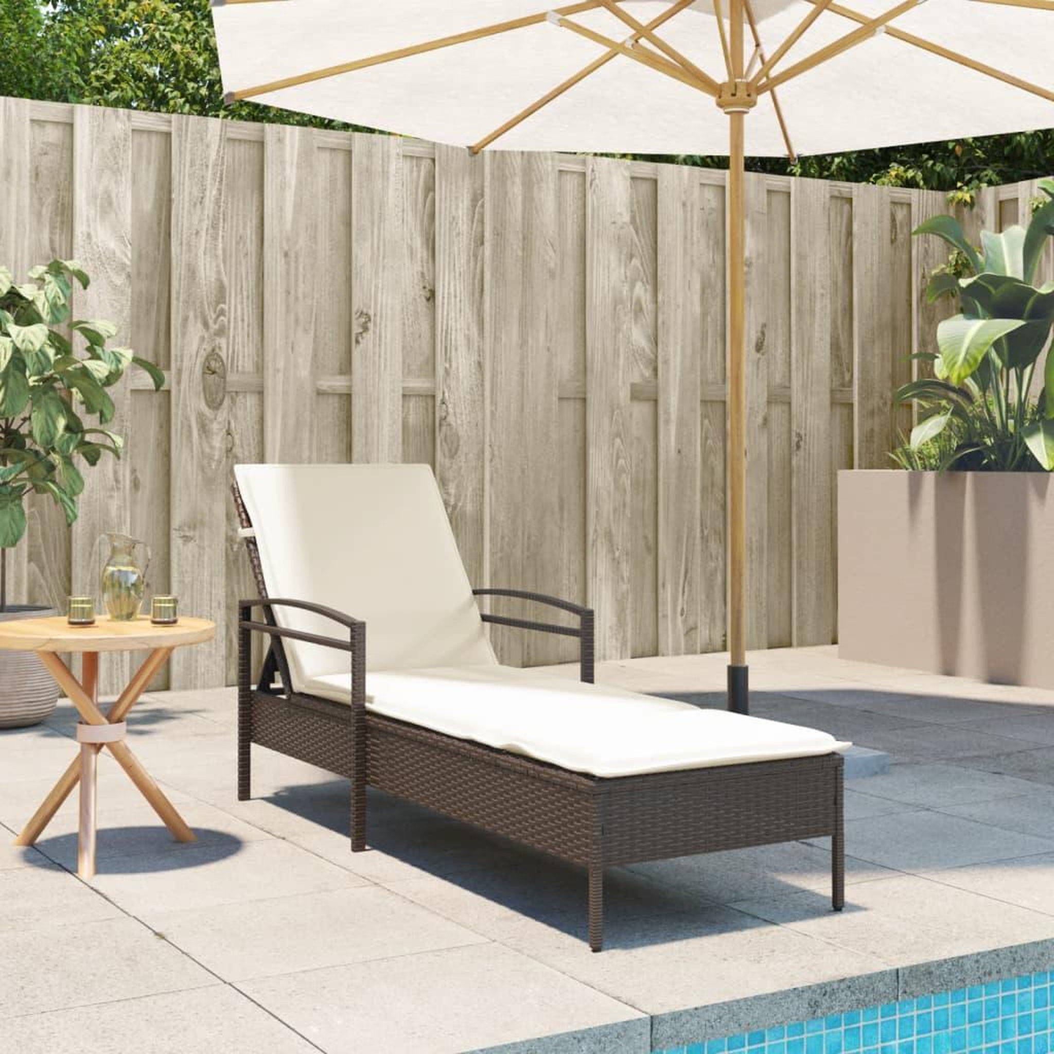 Voir la diapositive 3 : VIDAXL Chaise longue avec coussin marron 63x200x81 cm resine tressee