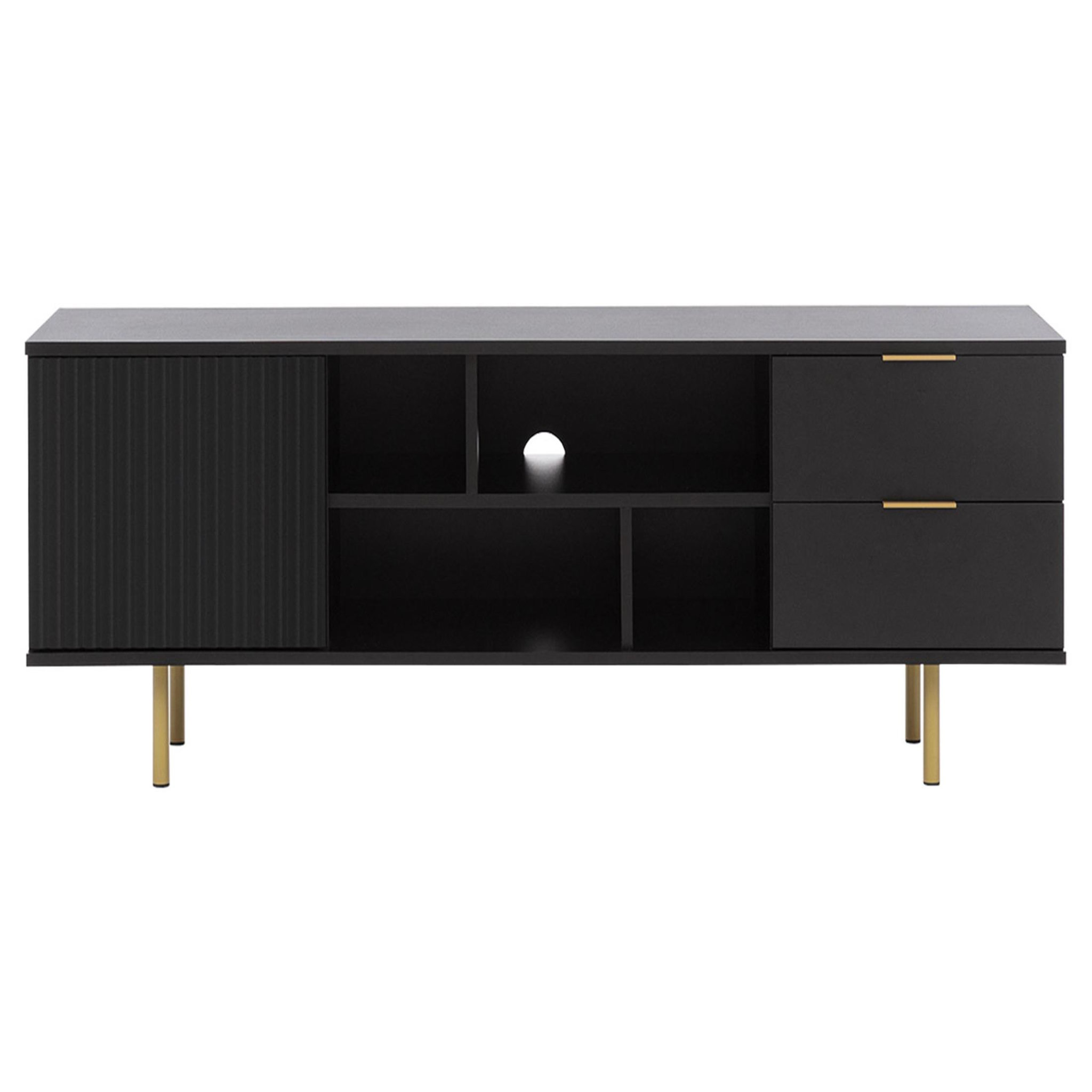 Voir la diapositive 1 : BEST MOBILIER Monica - meuble tv - noir - 4 niches et 2 portes - 150 cm
