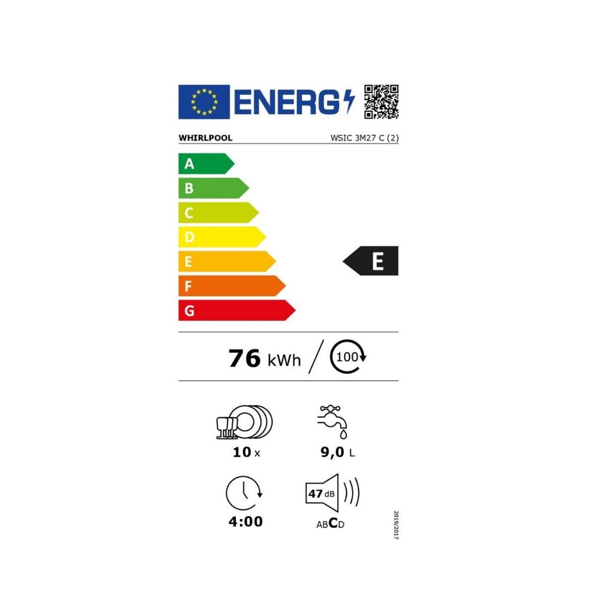 Whirlpool Lave-vaisselle 45cm 10 couverts 47db tout intégrable - WSIC3M27C