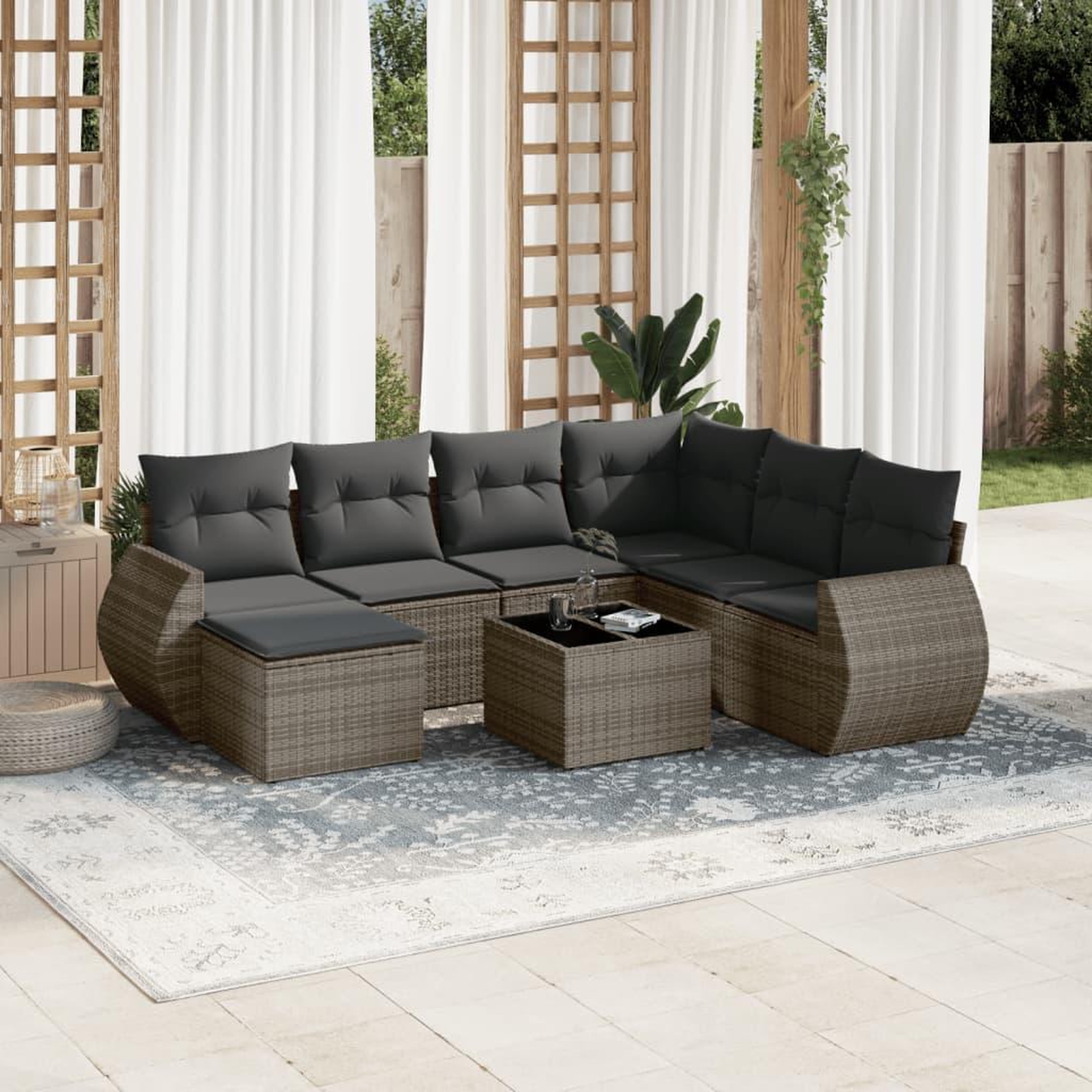 VIDAXL Salon de jardin 8 pcs avec coussins gris resine tressee
