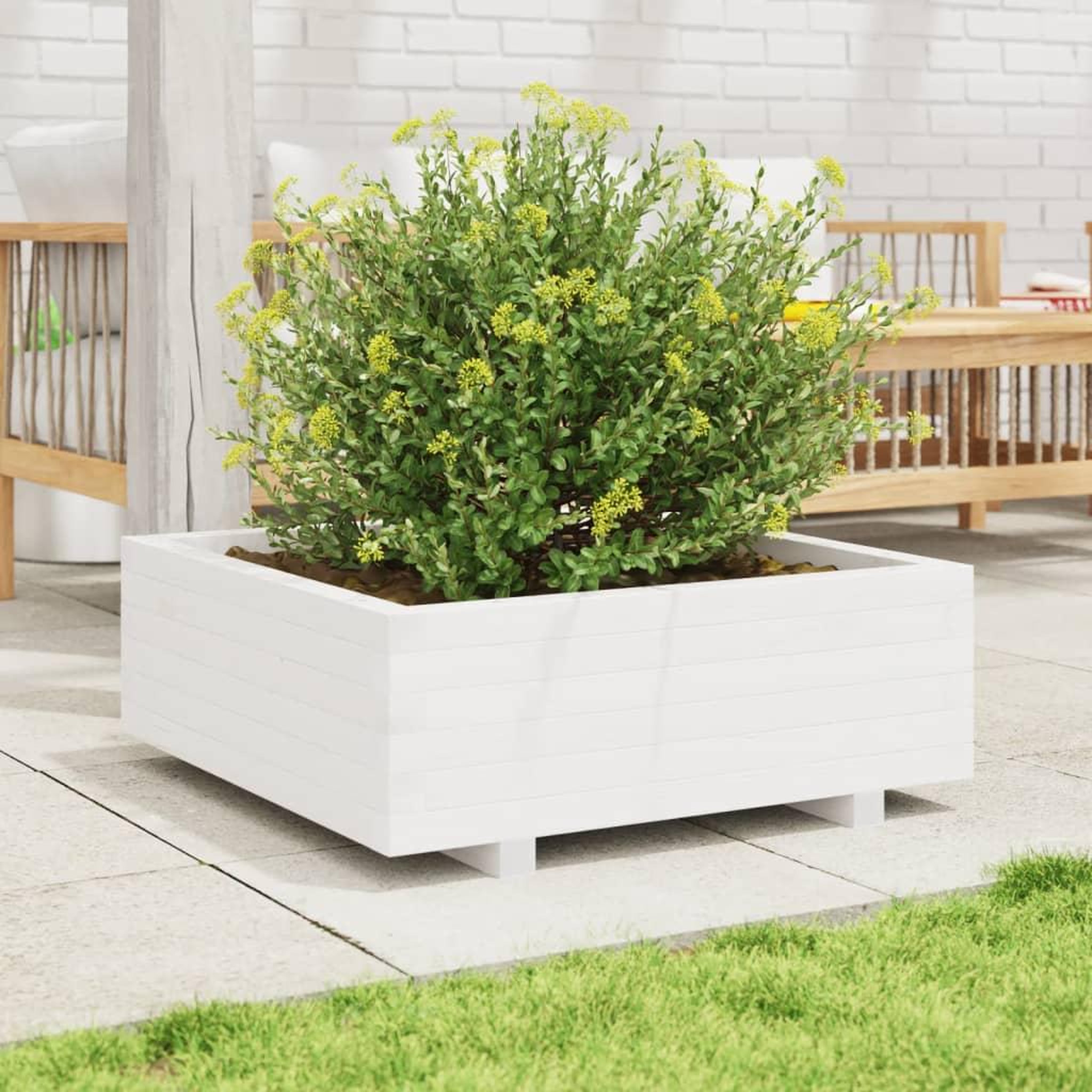 Voir la diapositive 3 : VIDAXL Jardiniere blanc 70x70x26,5 cm bois de pin massif