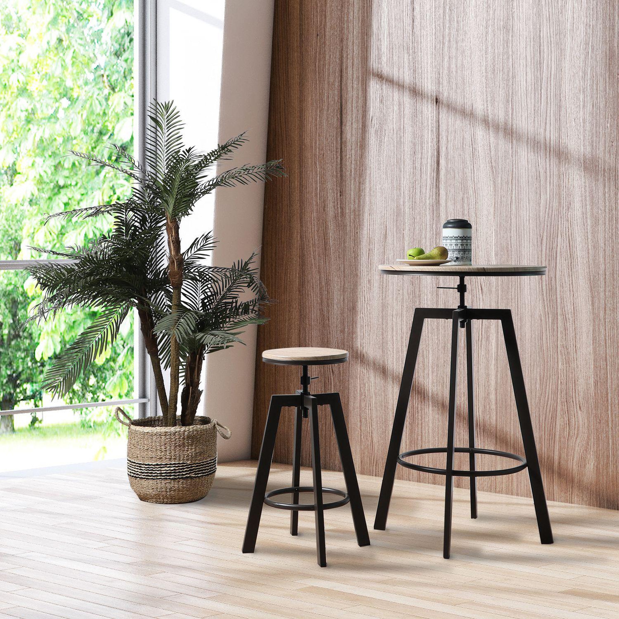 Voir la diapositive 2 : DIVERS Table de bar ronde à hauteur réglable design industriel factory - diam. 60 x h. 93 cm - marron