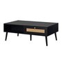 Voir la diapositive 3 : BEST MOBILIER Goto - table basse - noir et cannage - 1 tiroir et 1 niche - 110 cm