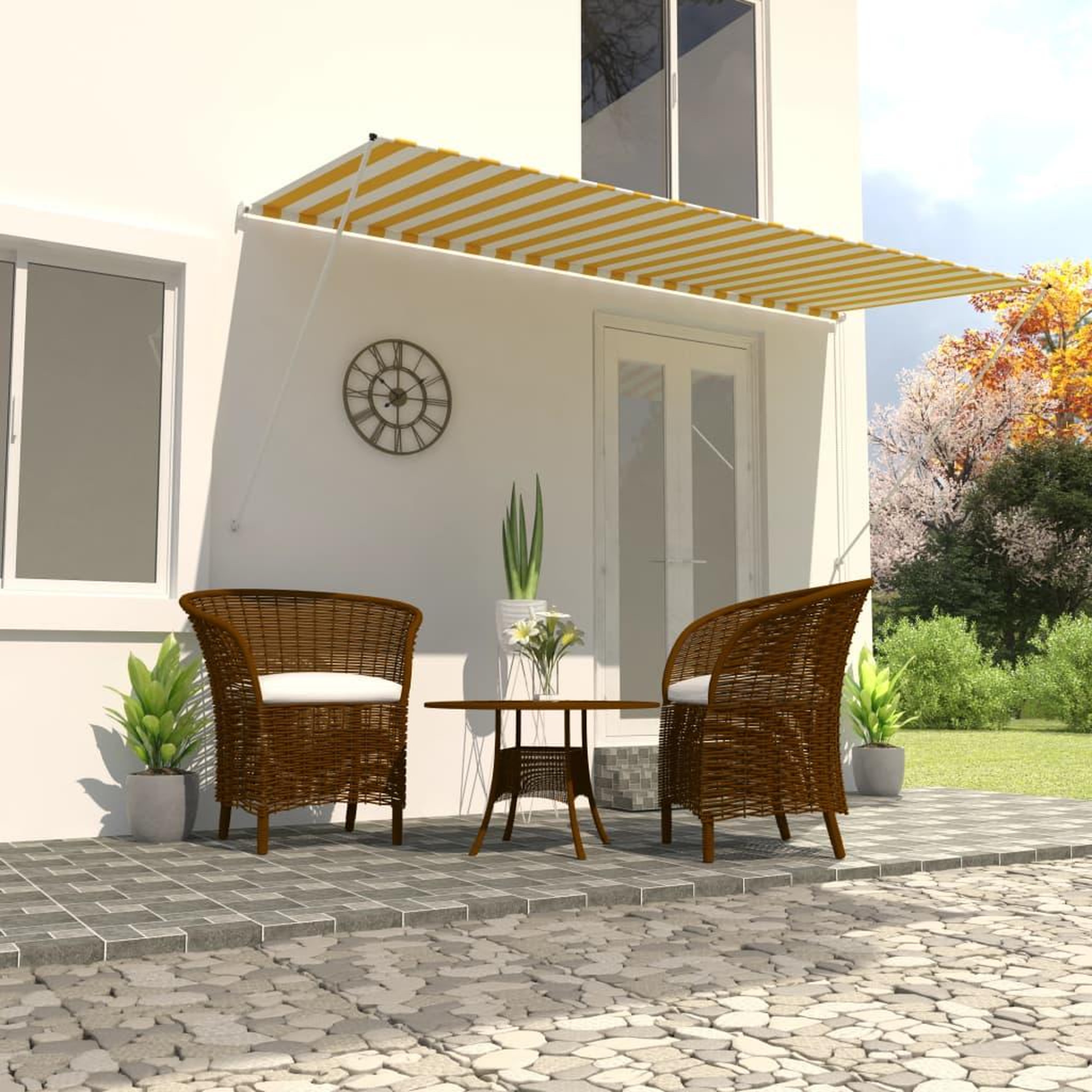 Voir la diapositive 1 : VIDAXL Auvent retractable 400x150 cm Jaune et blanc