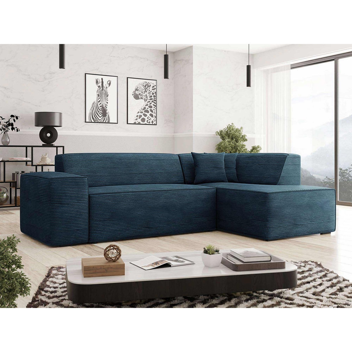 BEST MOBILIER Duchamp - canapé d'angle droit 5 places - en velours côtelé