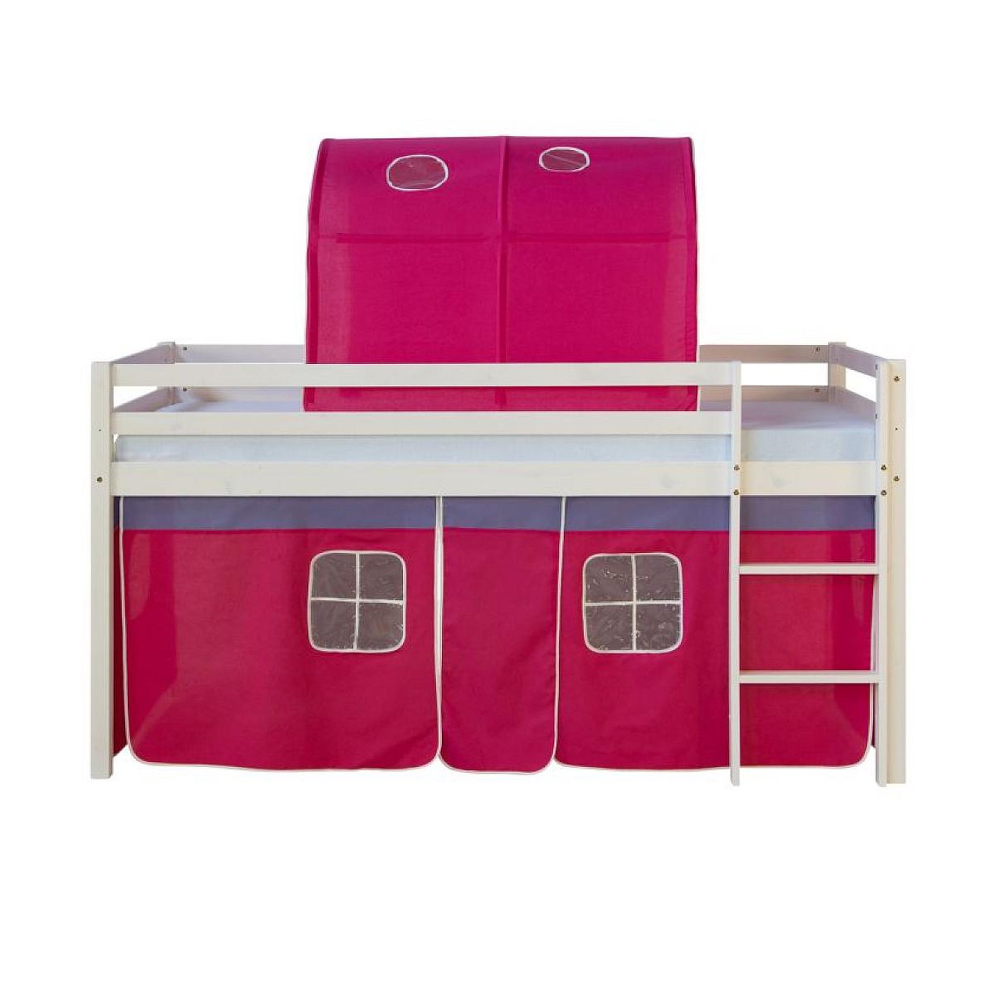 Voir la diapositive 4 : HomeStyle4U Lit rose mi-haut 90x200 cm sommier matelas tunnel