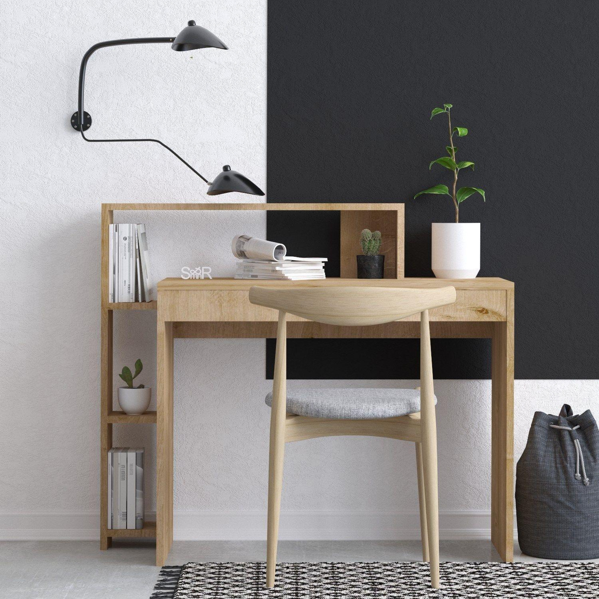 Voir la diapositive 4 : TOILINUX Bureau design scandinave en bois martin - beige