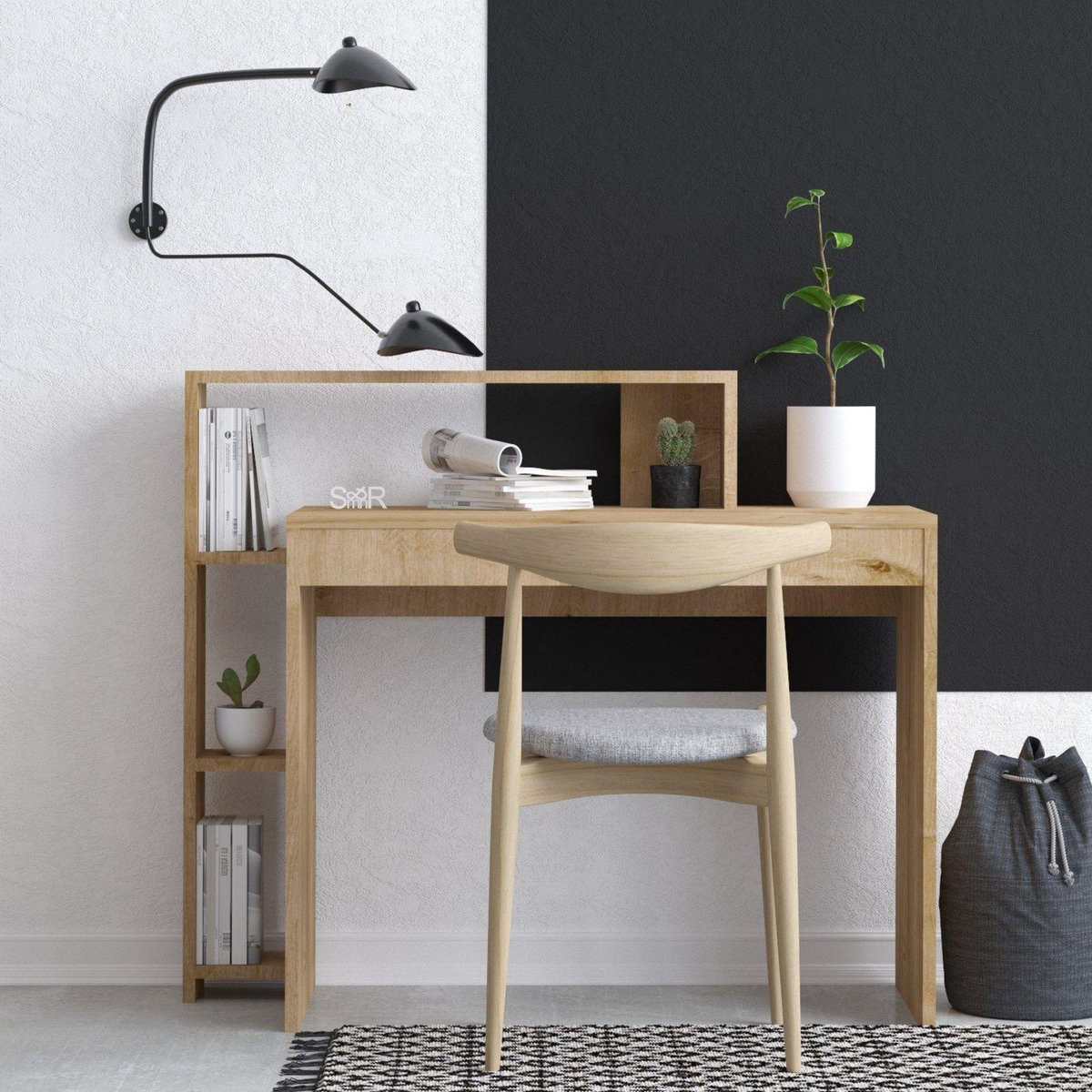 TOILINUX Bureau design scandinave en bois MARTIN - Beige