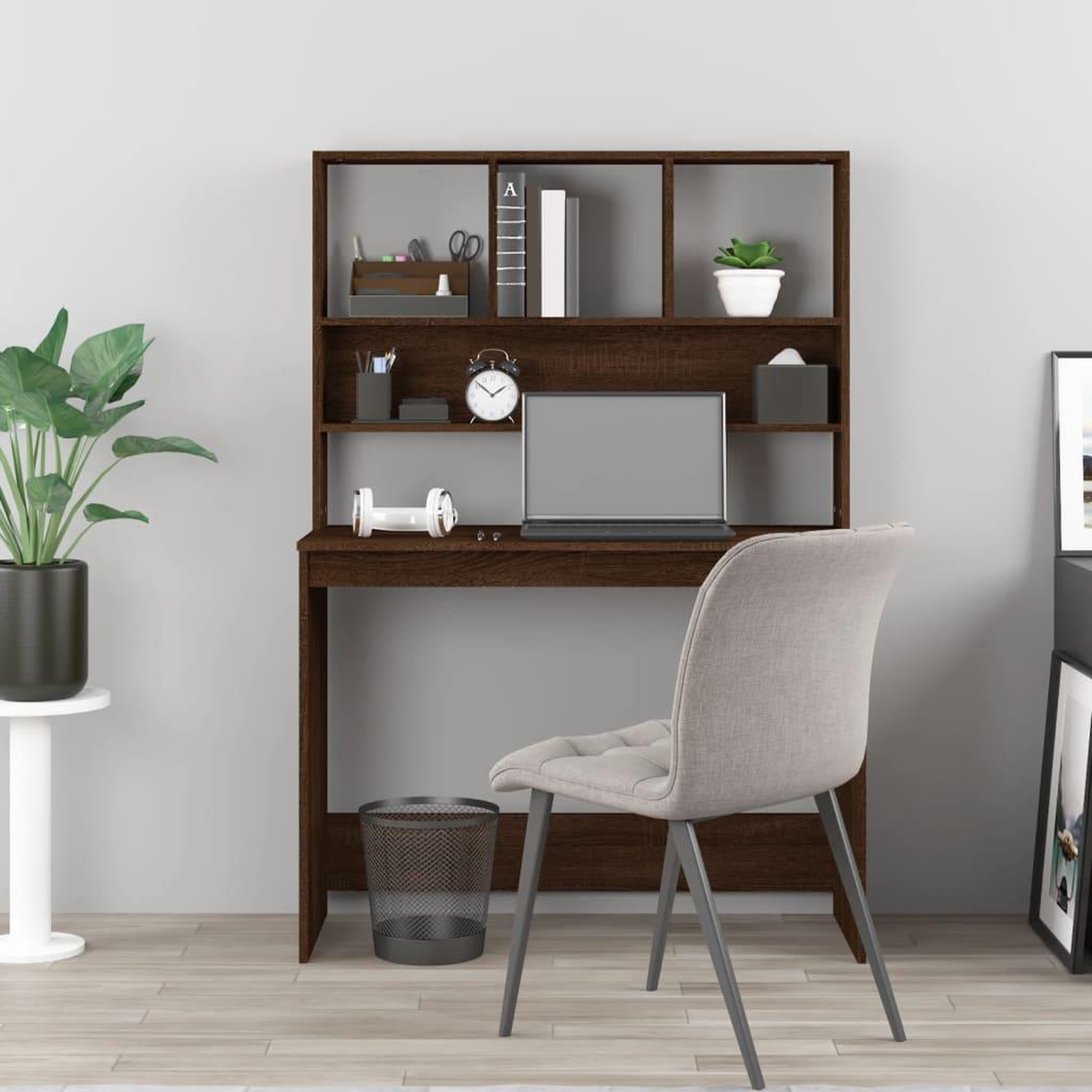 Voir la diapositive 3 : VIDAXL Bureau et etageres Chene marron 102x45x148 cm Bois d'ingenierie