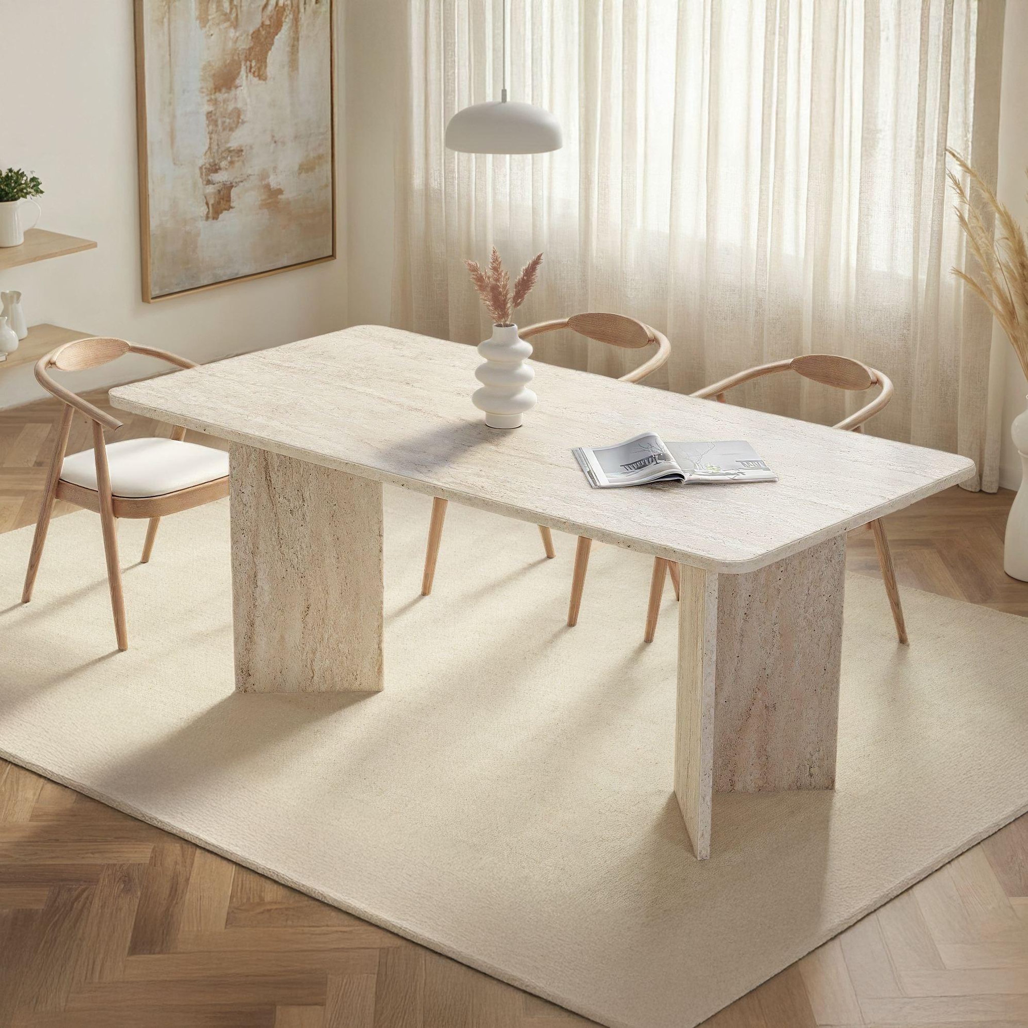 Voir la diapositive 2 : Habitat et Jardin Table à manger en bois  linza  180 x 90 x 75 cm - travertin