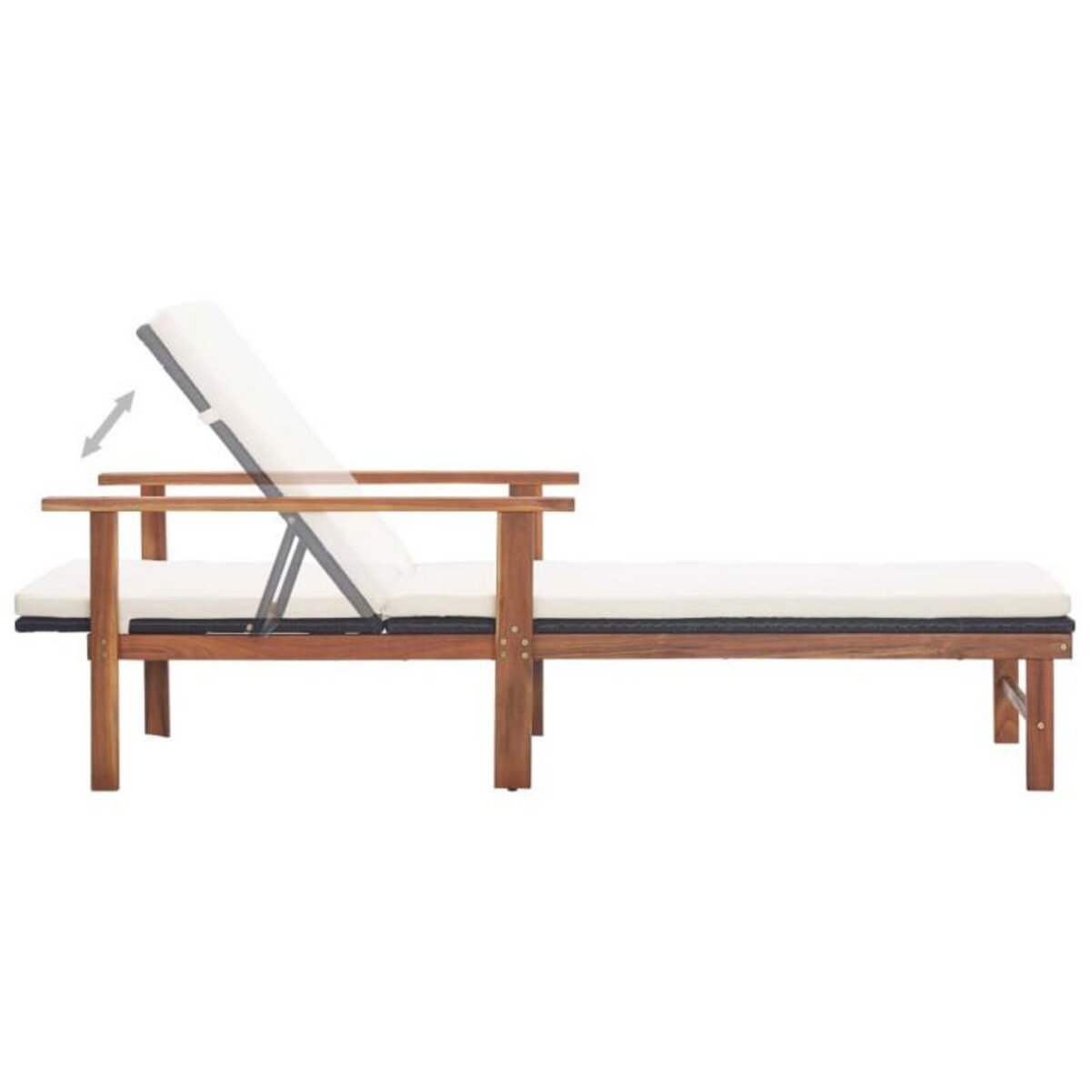 VIDAXL Chaise longue et coussin Résine tressée et bois d acacia Noir