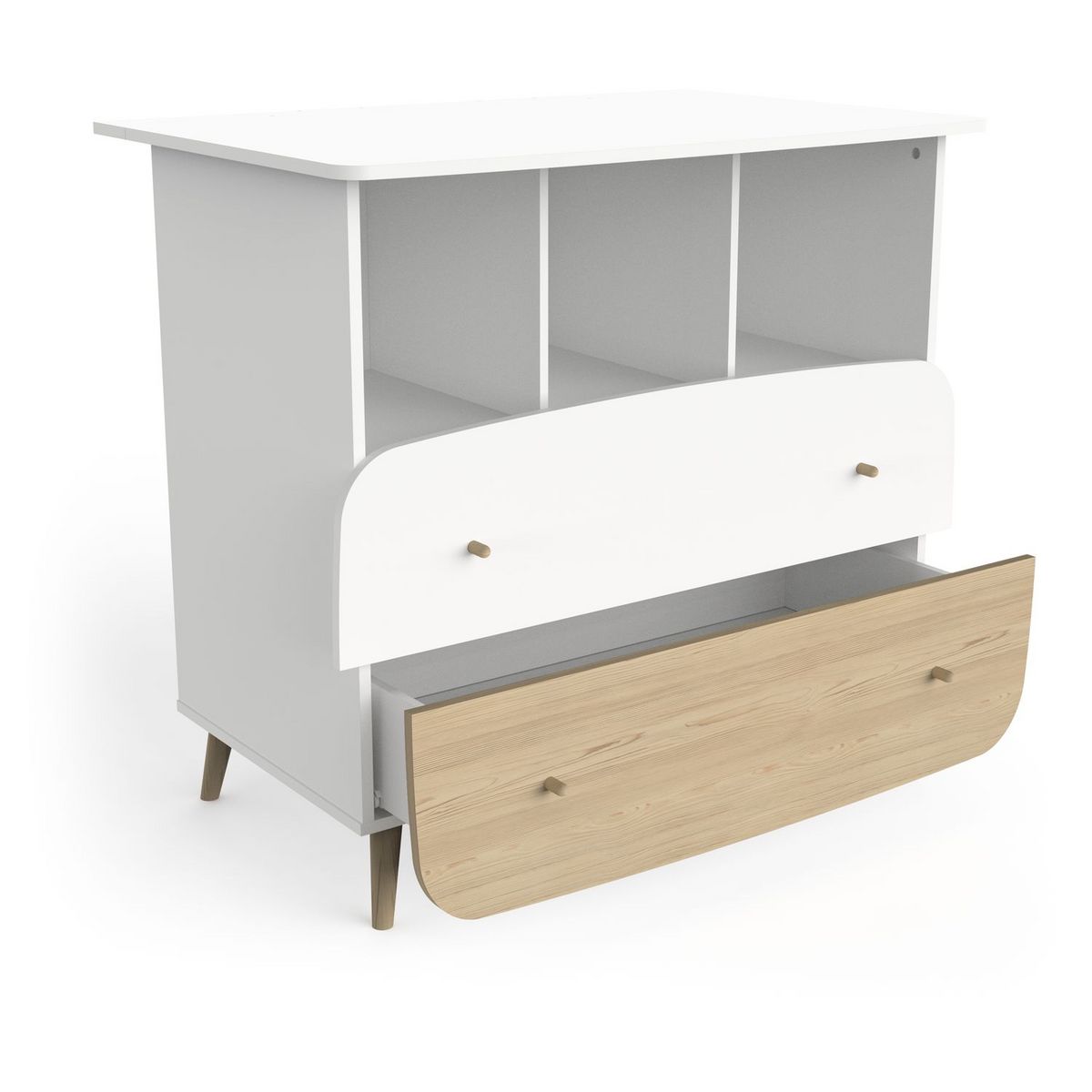 Commode bébé 2 tiroirs 3 niches blanc LINIA 