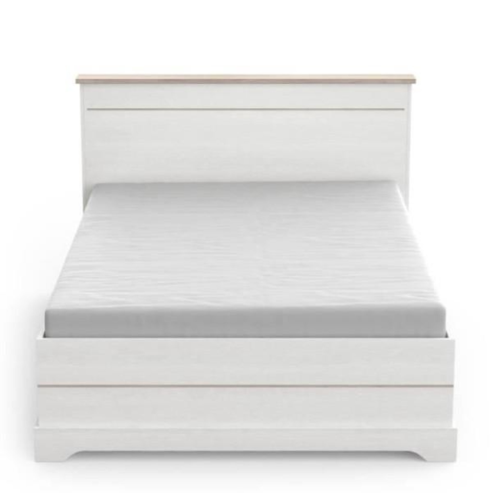 Voir la diapositive 3 : Demeyere Lit adulte COTTAGE 140x190/200 cm - Mélamine blanc et décor chene Kronberg - 2 Tiroirs- L 153,40 x P 214,70 x H 102,20 cm -