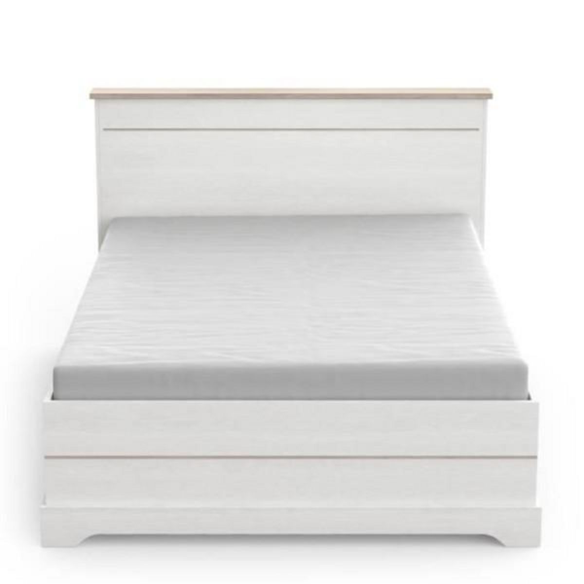 Demeyere Lit adulte COTTAGE 140x190/200 cm - Mélamine blanc et décor chene Kronberg - 2 Tiroirs- L 153,40 x P 214,70 x H 102,20 cm -