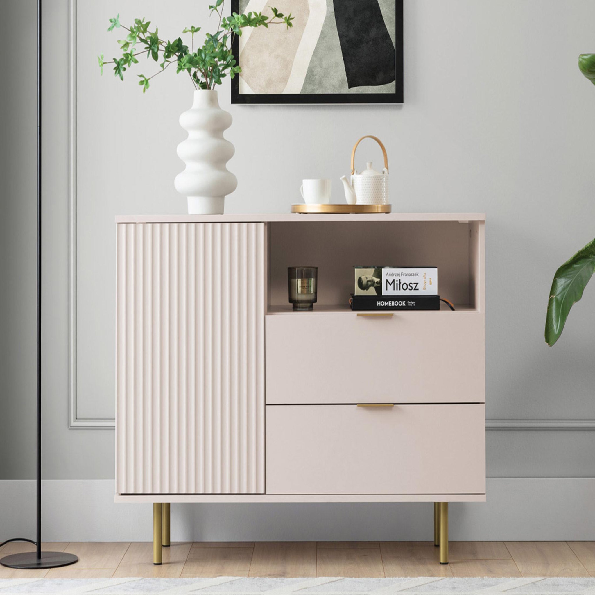 BEST MOBILIER Monica - buffet - beige - 2 tiroirs, 1 porte et 1 niche - 107 cm. Coloris disponibles : Beige