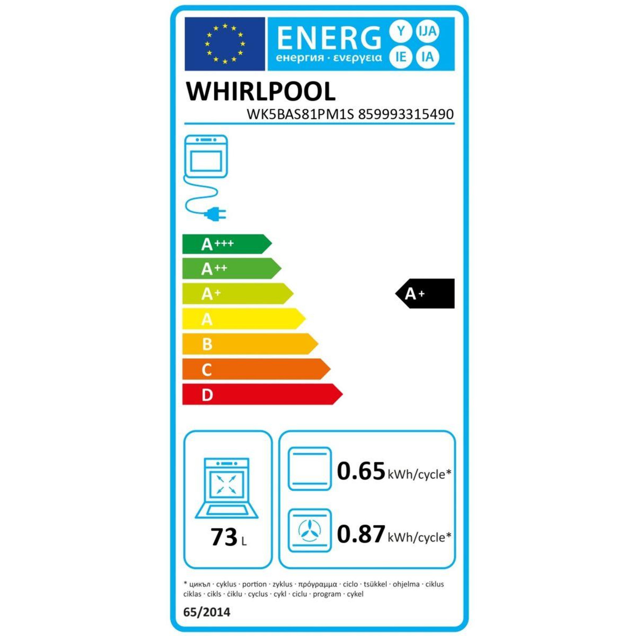 Voir la diapositive 6 : Whirlpool Four encastrable WK5BAS81PM1S - Pyrolyse - Hydrolyse - Chaleur pulsée - Porte froide - Écran tactile