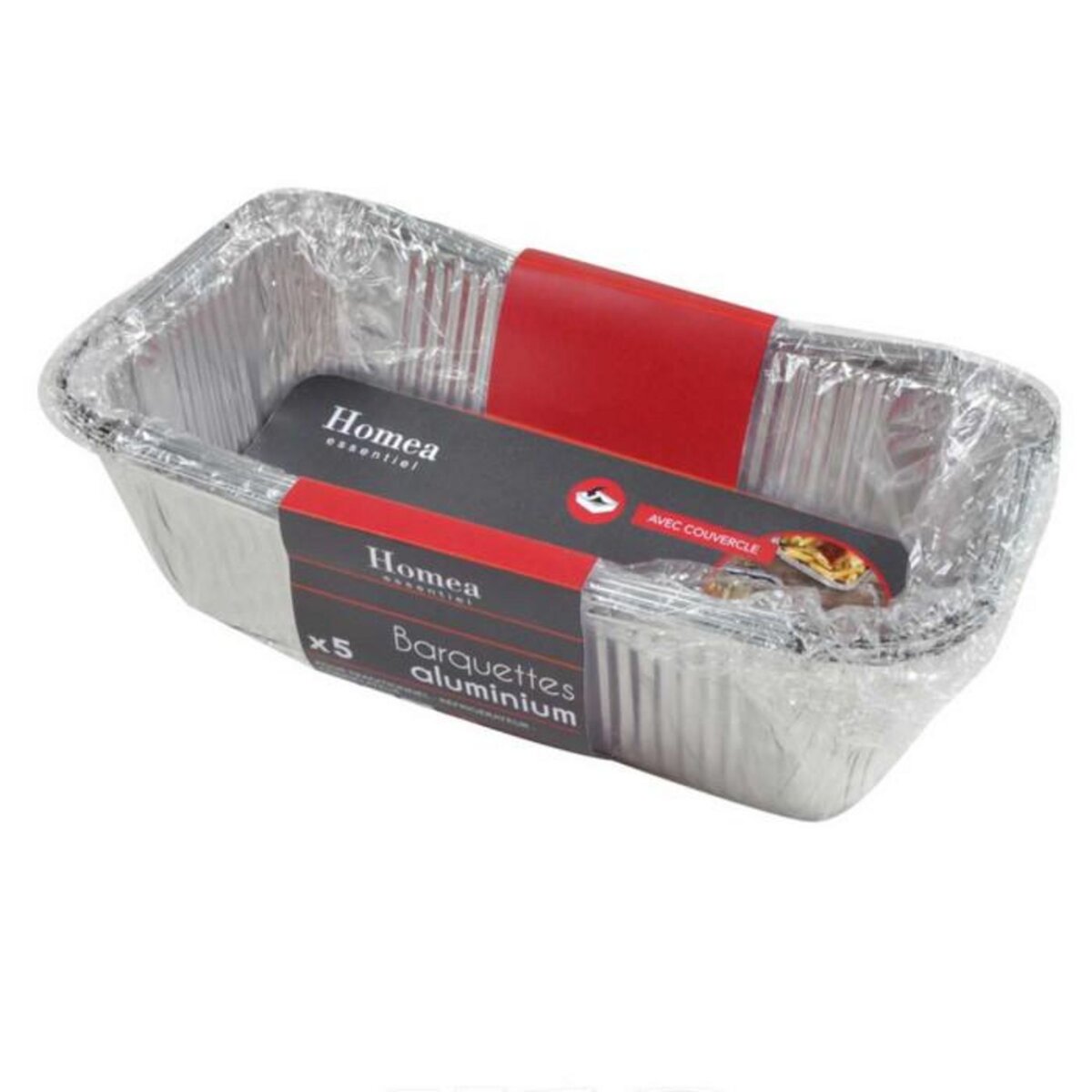 Paris Prix Lot de 5 Barquettes Aluminium  Couvercle  1L Gris