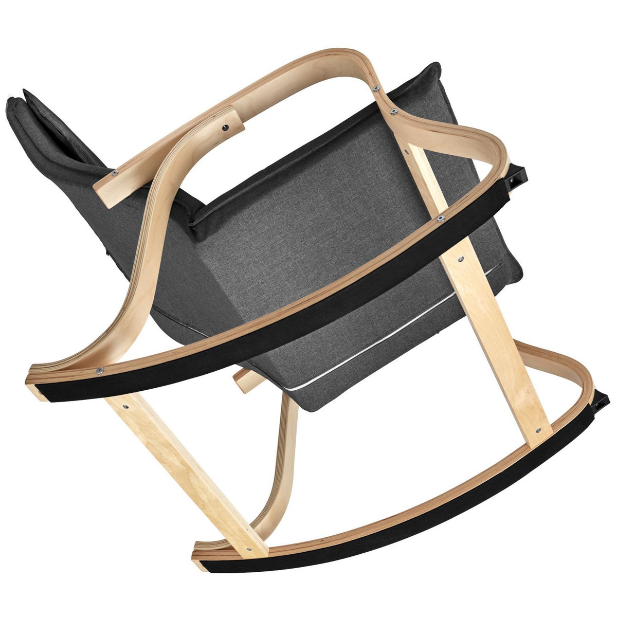 tectake Fauteuil à bascule Avec des accoudoirs, cadre en bois de bouleau gris foncé