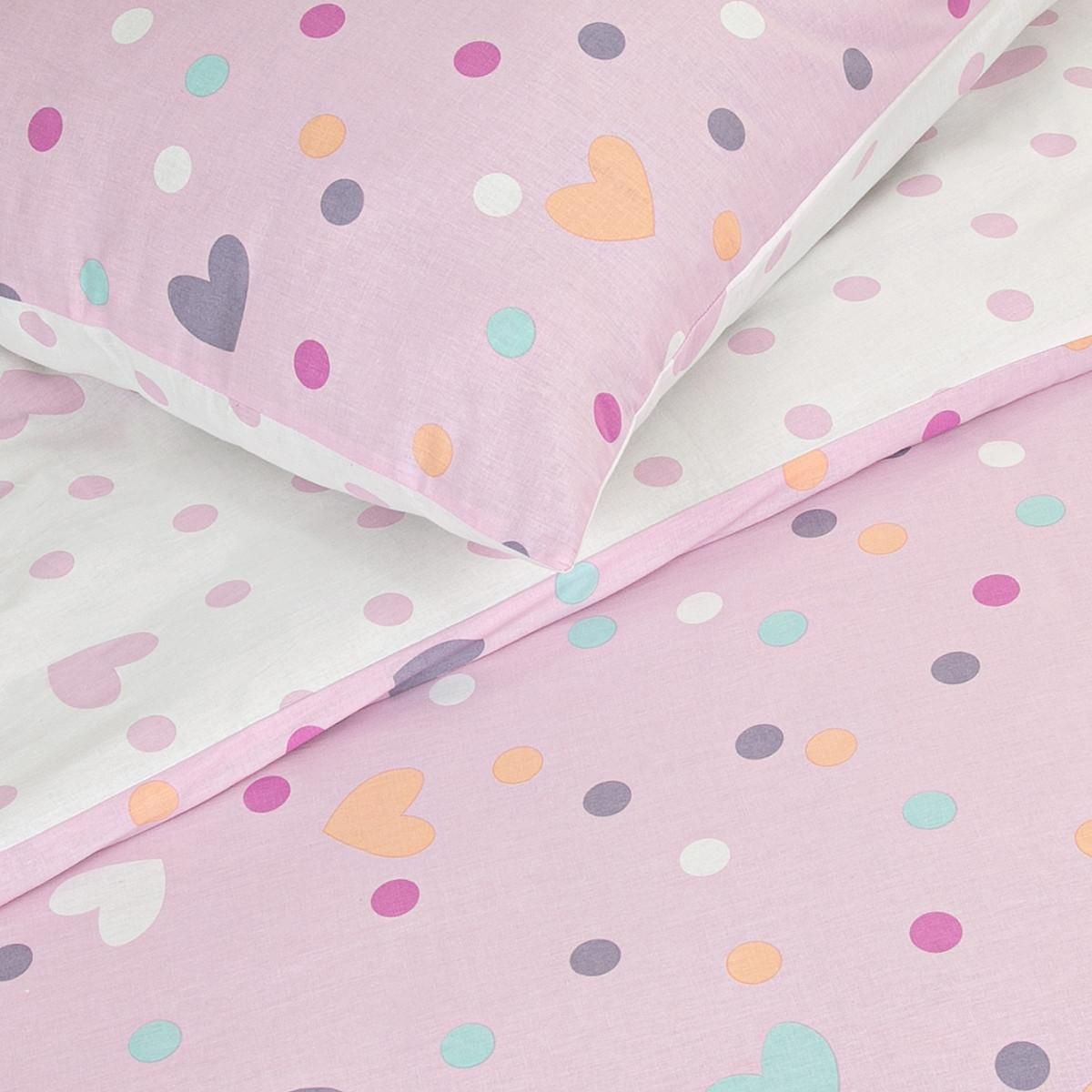 FUTURE HOME Parure de lit enfant pois et cœurs réversible 140x200cm