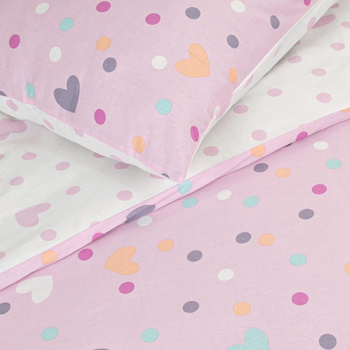 FUTURE HOME Parure de lit enfant pois et cœurs réversible 140x200cm