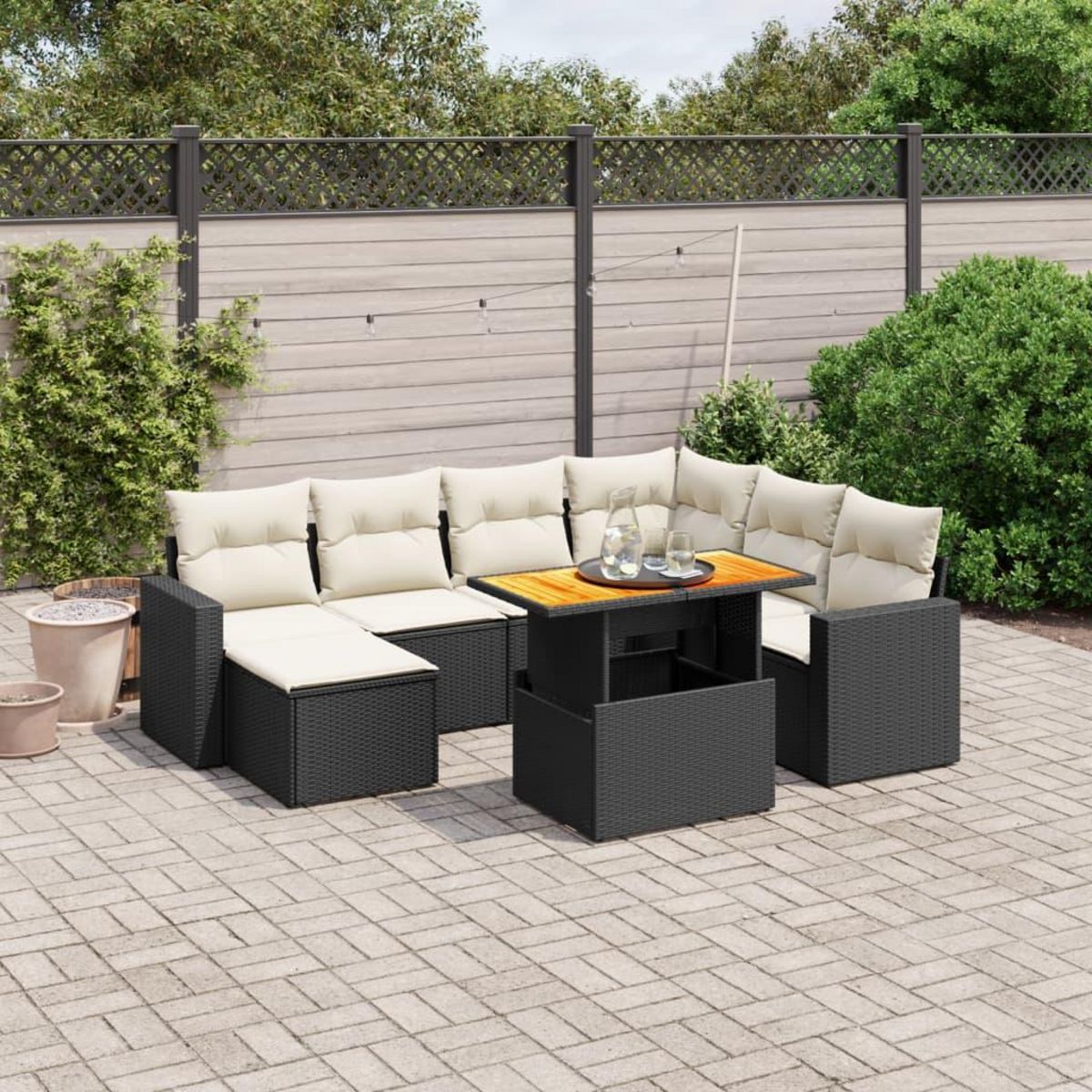 VIDAXL Salon de jardin 8 pcs avec coussins noir resine tressee