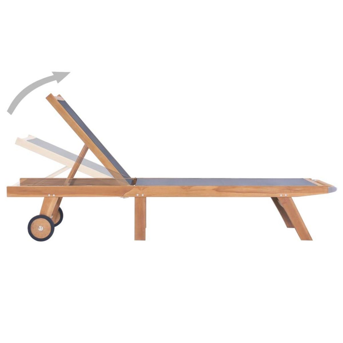 VIDAXL Chaise longue pliable avec roulettes Teck massif et textilene