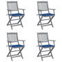 Voir la diapositive 1 : VIDAXL Chaises pliables d'exterieur lot de 4 et coussins Bois d'acacia
