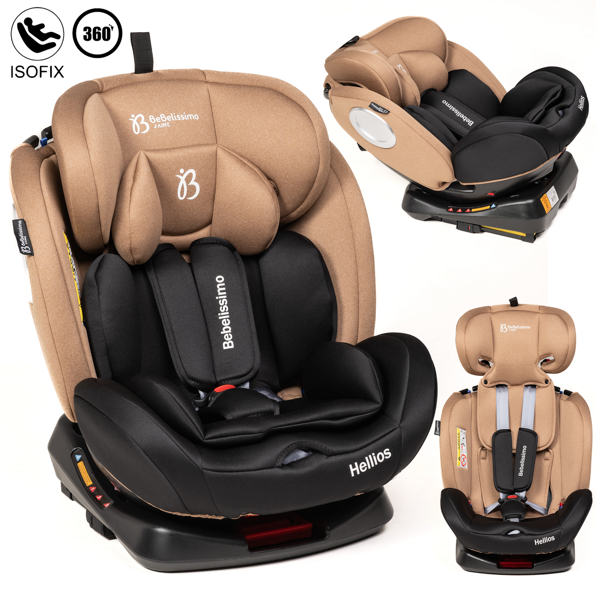 BEBELISSIMO Siège auto Isofix - pivotant 360 ° - groupe 0+/1/2/3 - (0-36kg) - Hellios - beige / noir