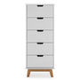 Voir la diapositive 4 : VS VENTA-STOCK Chifonnier Miranda avec 5 tirois en Couleur Blanc, Pieds en Bois Naturel