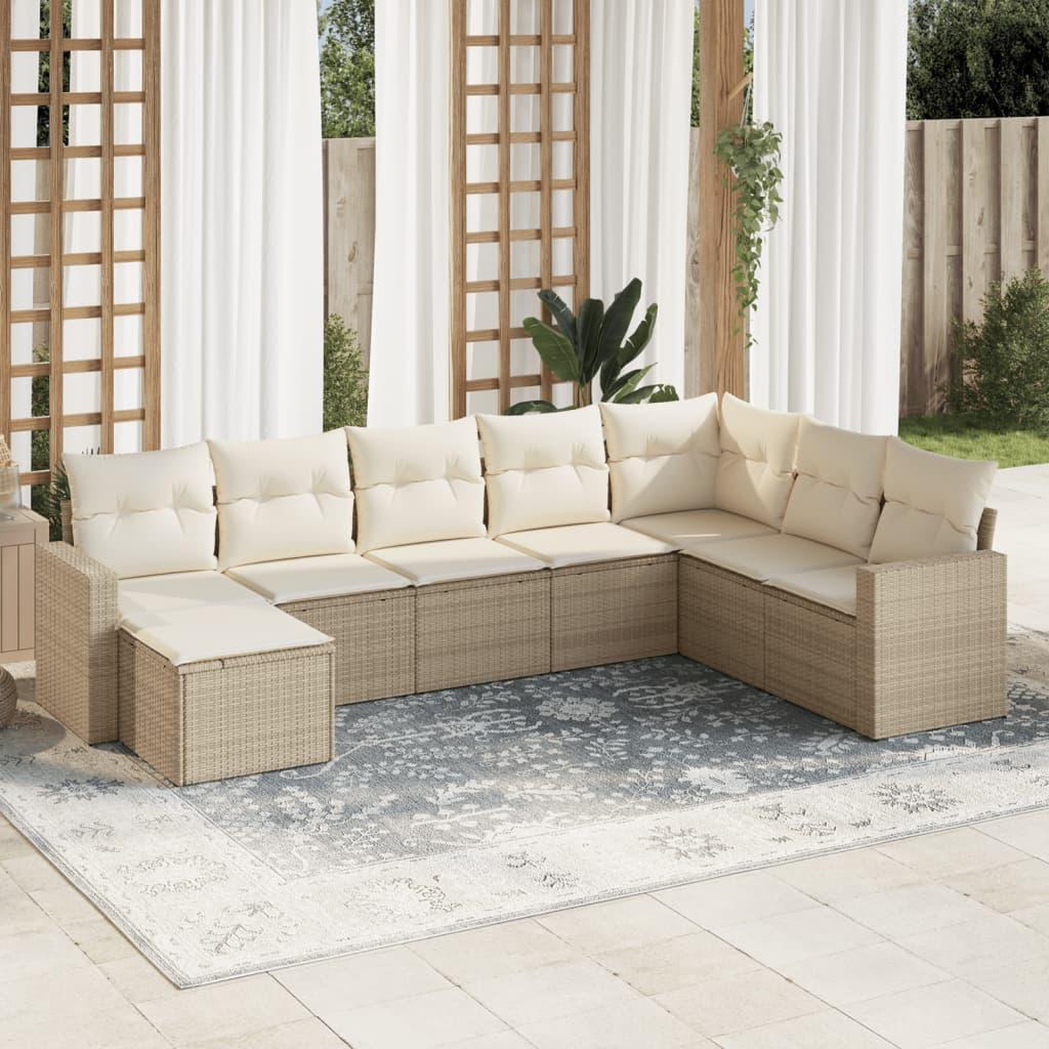 VIDAXL Salon de jardin avec coussins 8 pcs beige resine tressee
