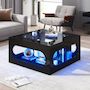 Voir la diapositive 2 : MERAX Table basse carrée noir - 70x70 cm led mdf