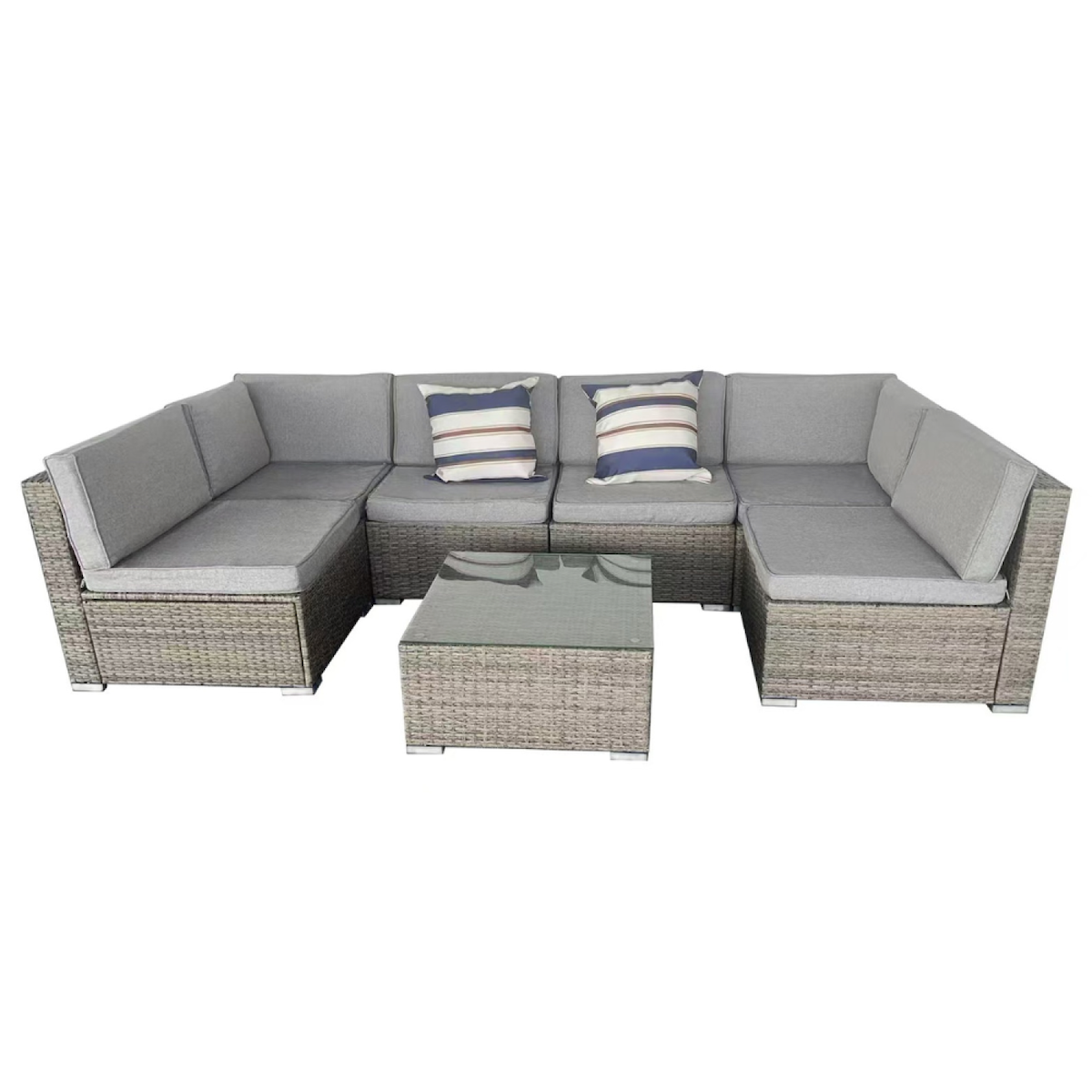 CONCEPT USINE Salon de jardin modulable 6 places en résine tressée - gris et gris ALDABRA
