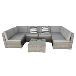 CONCEPT USINE Salon de jardin modulable 6 places en résine tressée - gris et gris ALDABRA