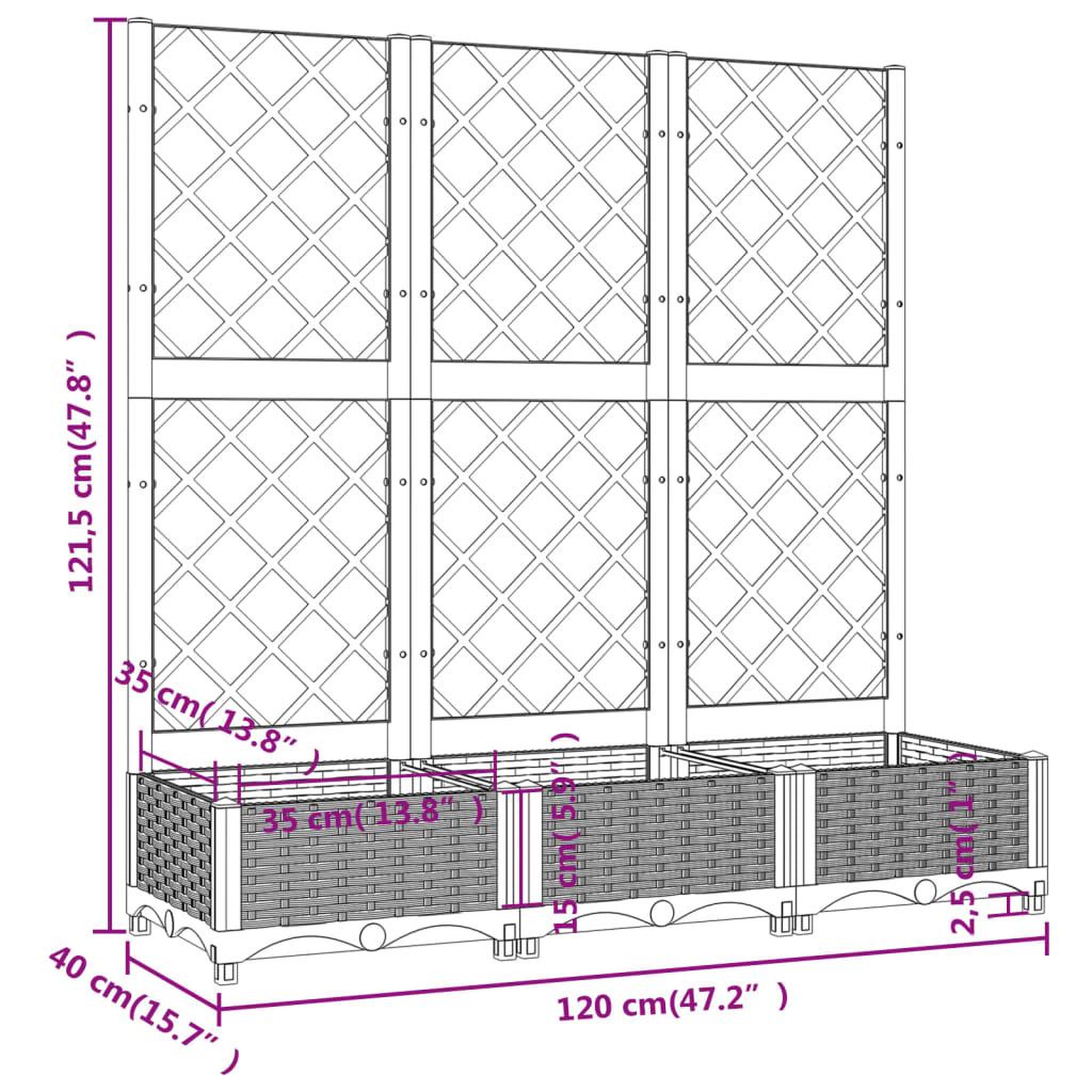 Voir la diapositive 6 : VIDAXL Jardiniere avec treillis Gris clair 120x40x121,5 cm PP