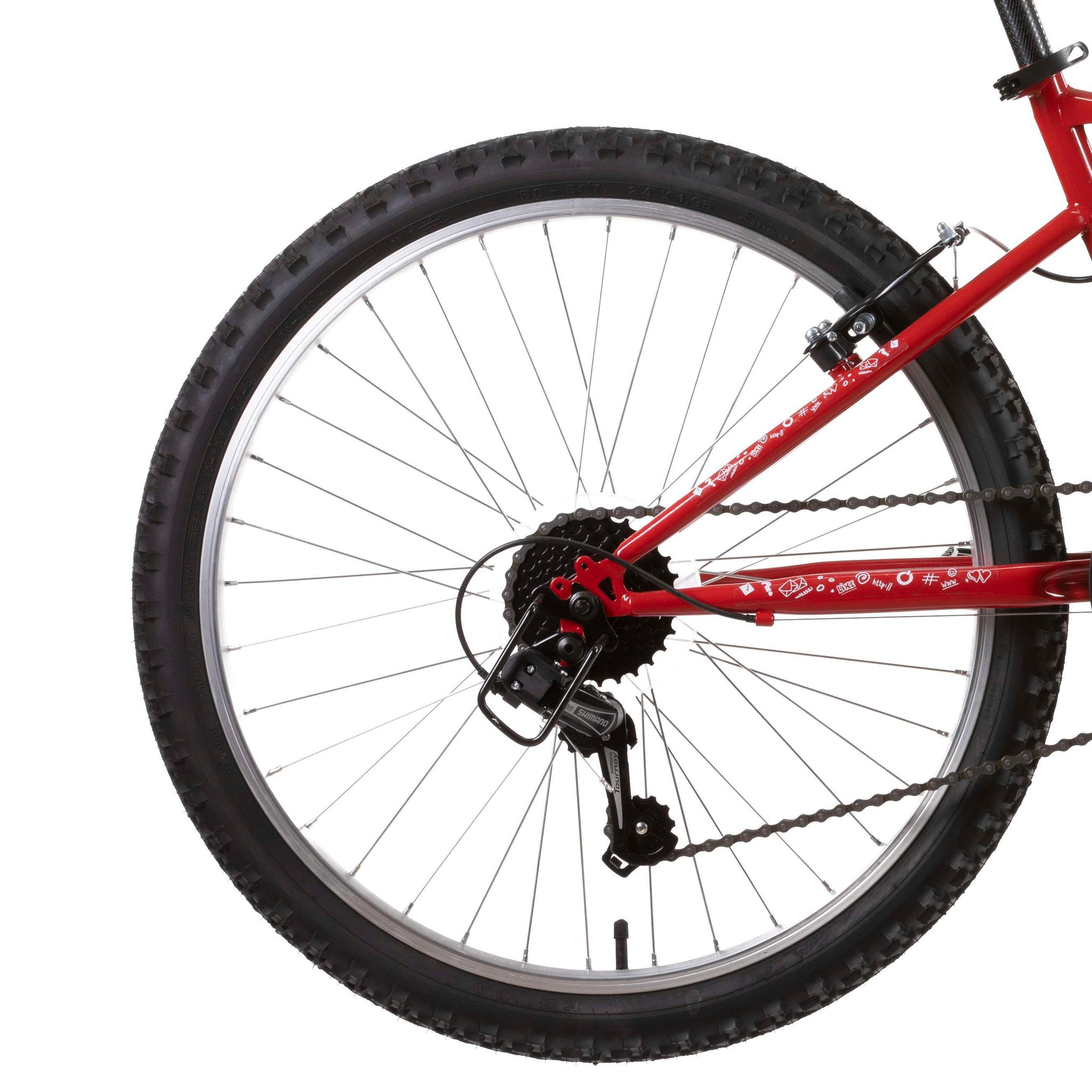 Voir la diapositive 2 : Vélo enfant - VTT 24'' Rigide Mixte   Denbike   pour enfant de 130 à 160 cm - 18 Vitesses - Fourche Télescopique - Dérailleur Shimano TY21 - Freins V-brake