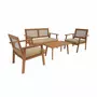 SWEEEK Salon de jardin en bois et cannage canapé 2 places, 2 fauteuils, 1 table basse - Bohémia 117x64x74 cm