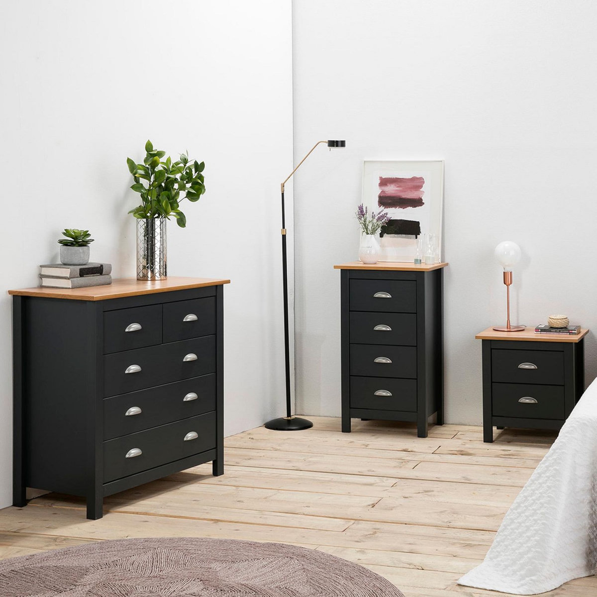 VS VENTA-STOCK Commode 5 tiroirs Jade dans les tiroirs Anthracite, 79 cm Longueur