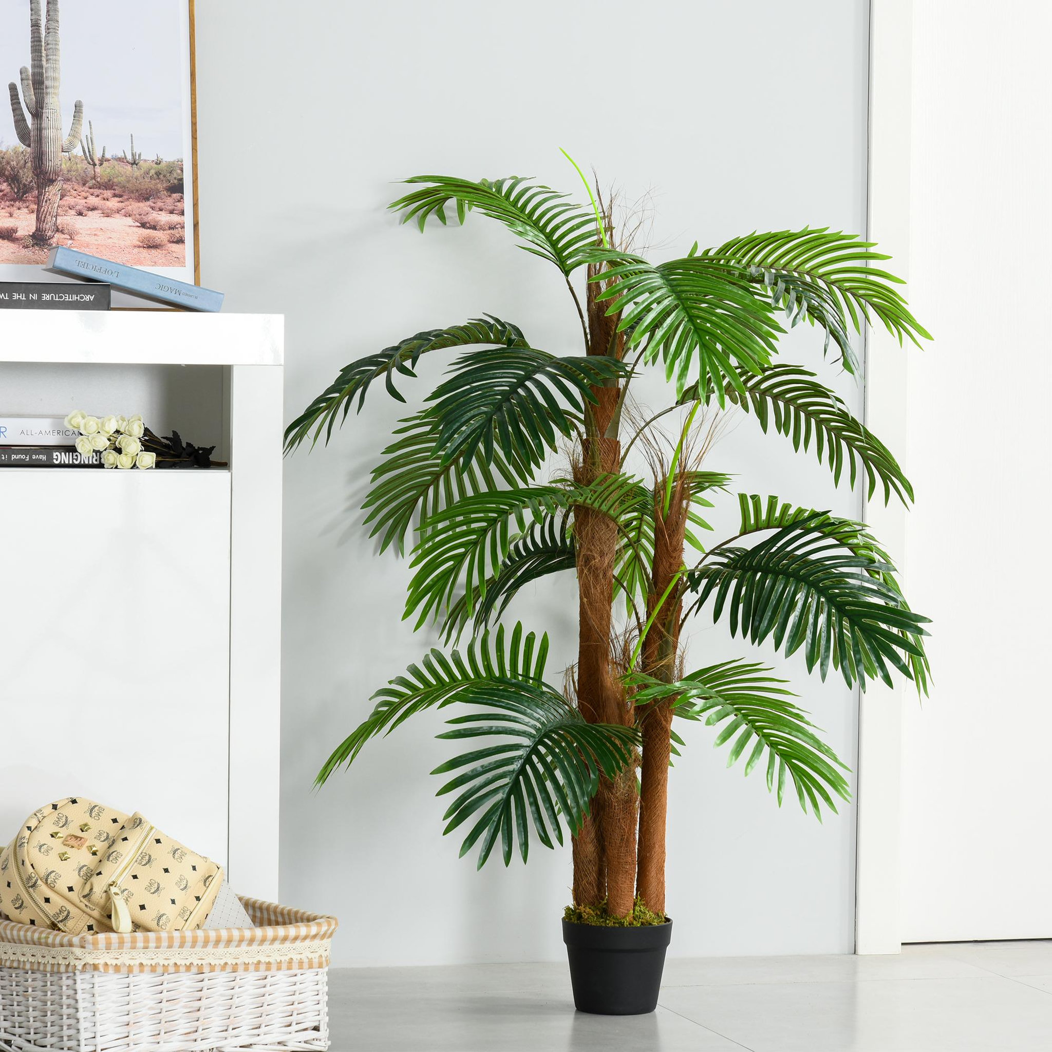 Voir la diapositive 2 : OUTSUNNY Palmier artificiel hauteur 1,2 m arbre artificiel tronc branches lichen feuilles grand réalisme pot inclus