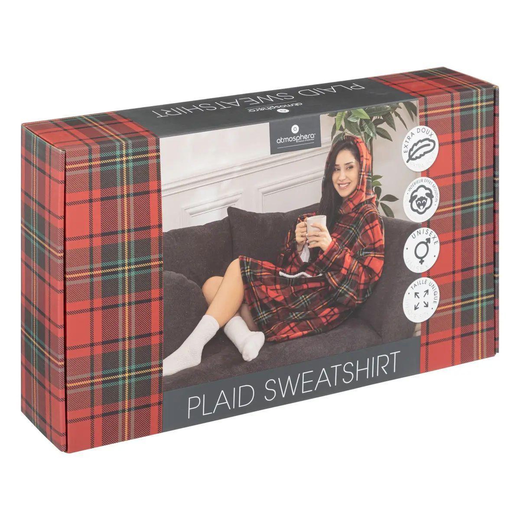 Voir la diapositive 4 : ATMOSPHERA Plaid sweat manche  flan  85x118cm tartan