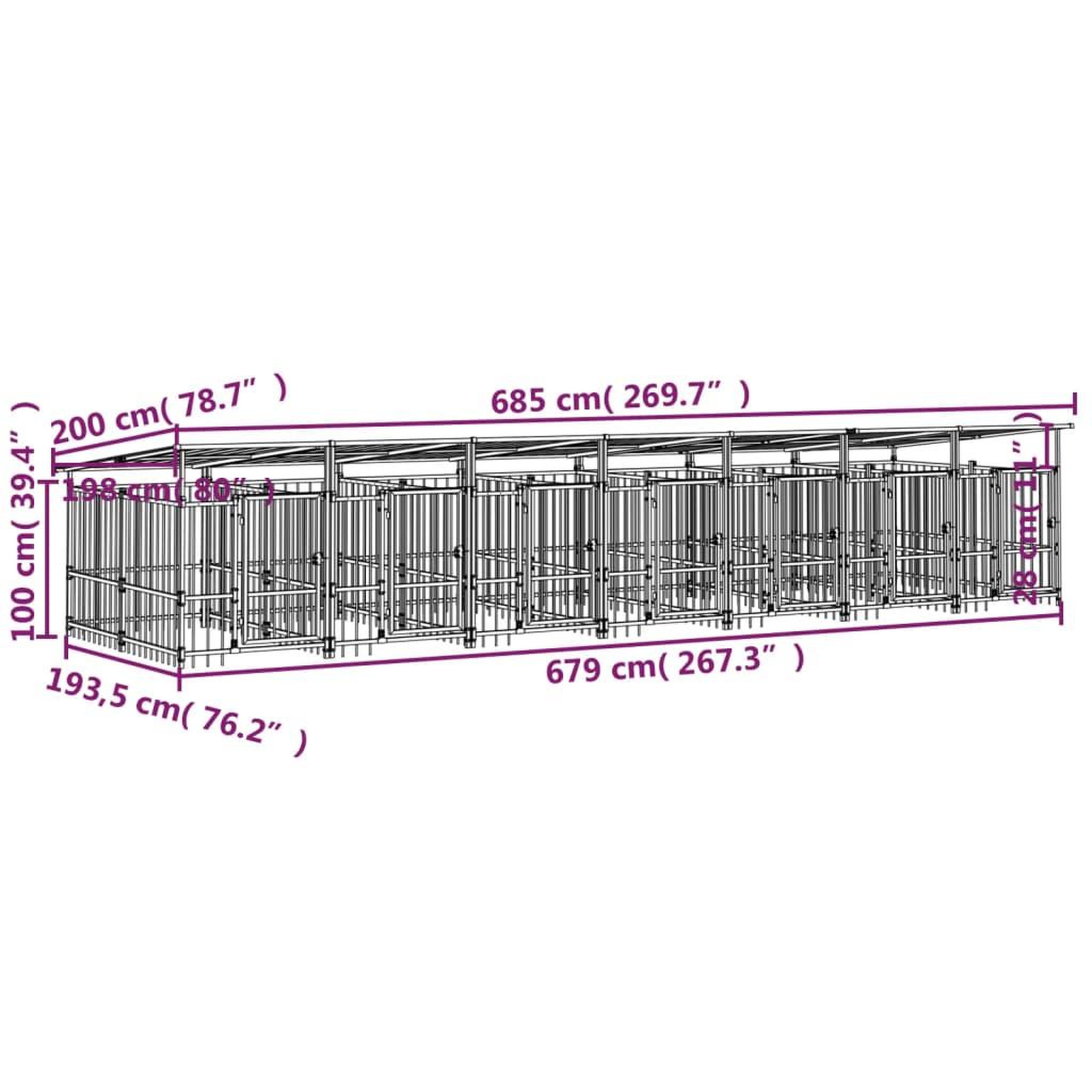 Voir la diapositive 6 : VIDAXL Chenil d'exterieur avec toit pour chiens Acier 13,14 m²